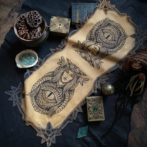Dragon Empress altar cloth runner in Wheat Field, one-of-a-kind