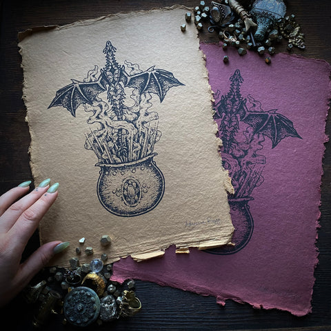 Cauldron Born screen print on handmade paper