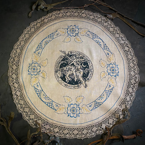 Solstice Ride large round altar cloth in Cornstalk, one-of-a-kind