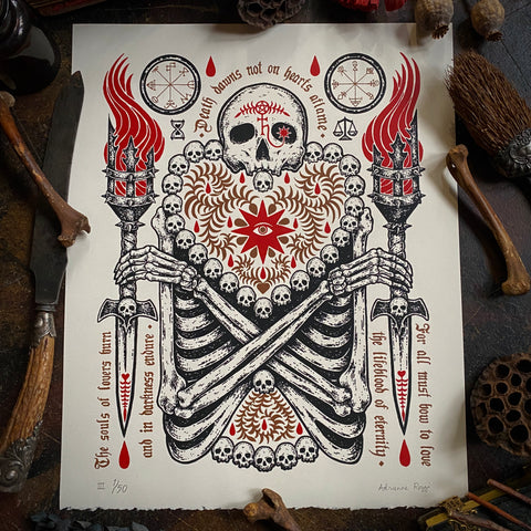 Death Dawns Not on Hearts Aflame screen print, third printing, limited edition