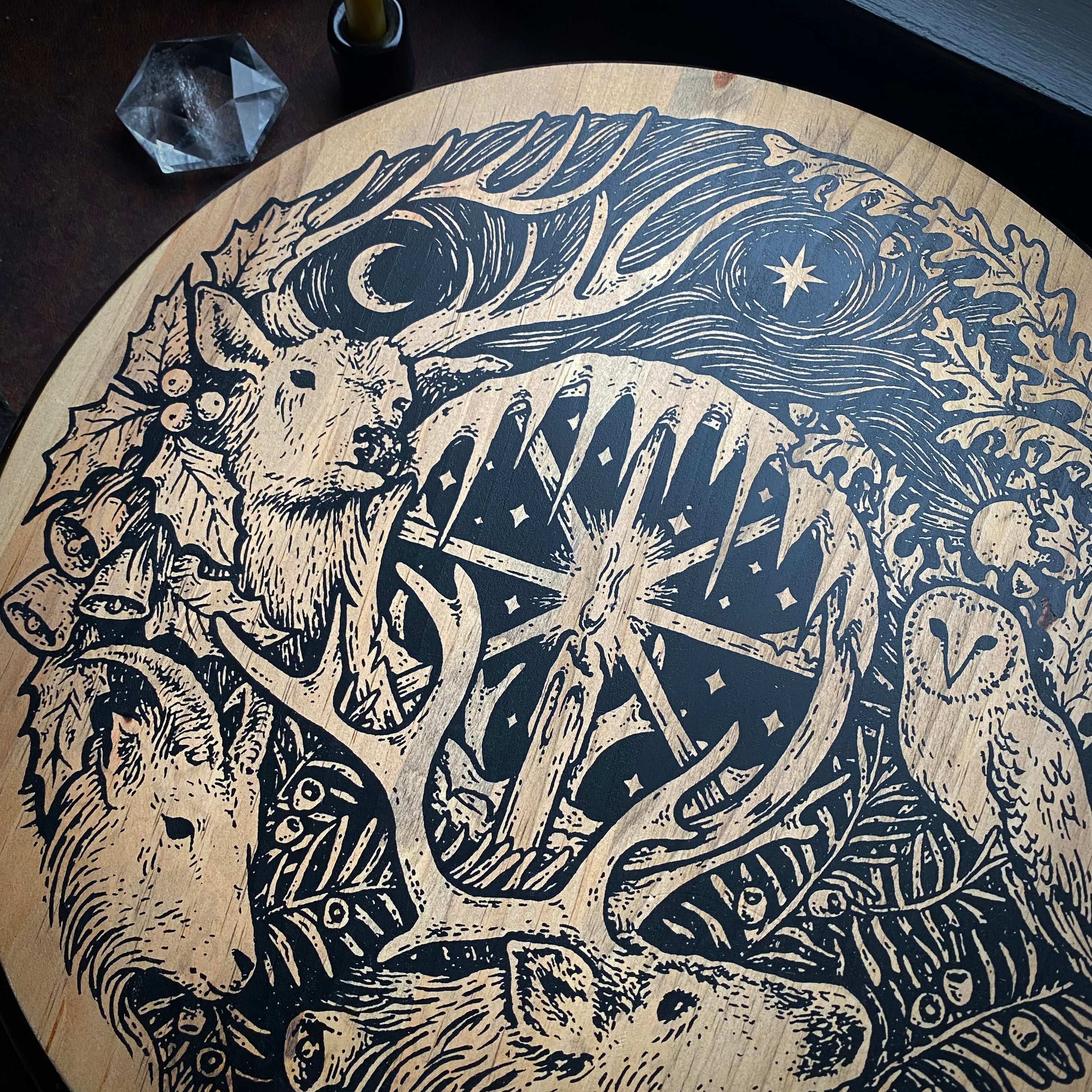 Winter's Wheel screen printed lazy susan altar piece