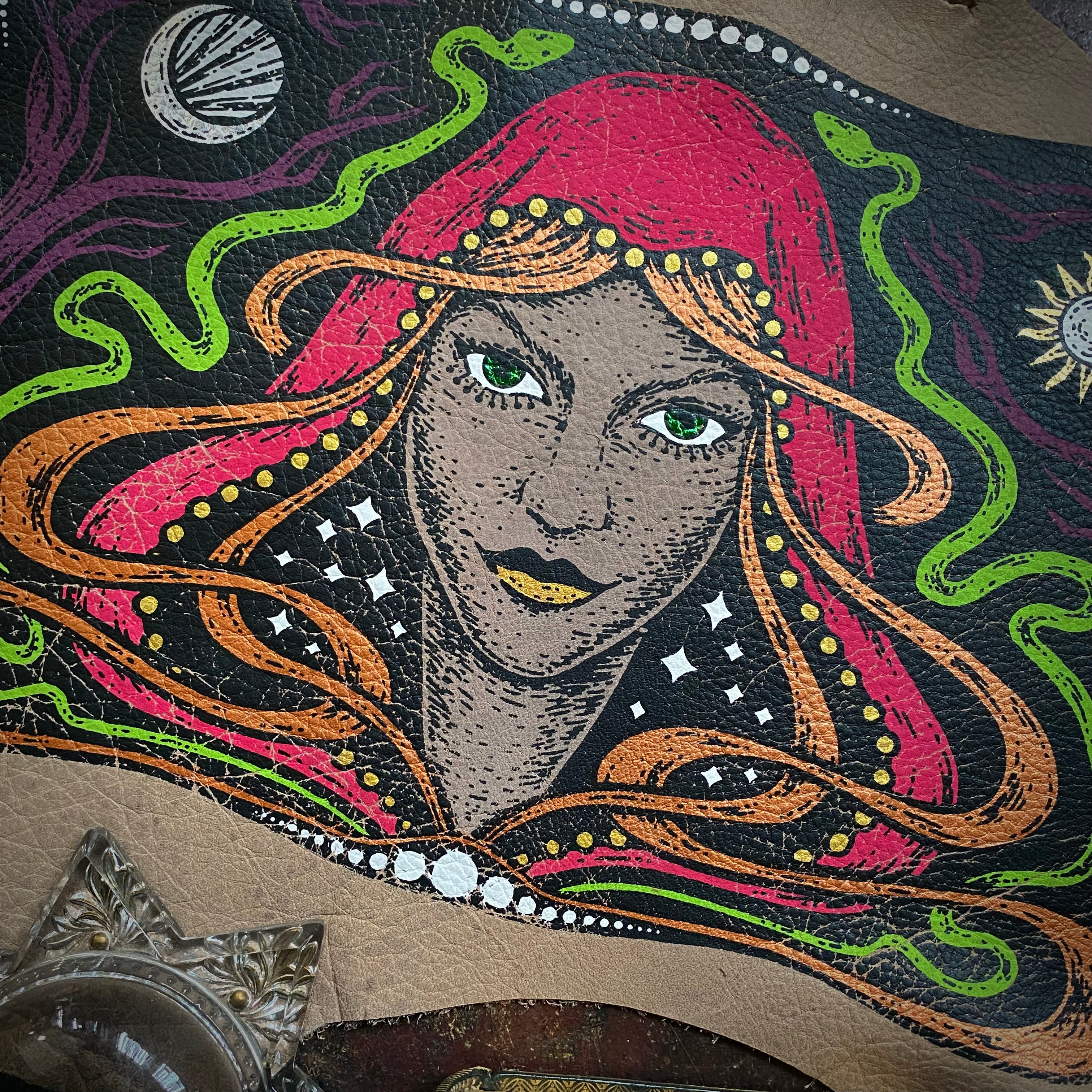 Starspell FULL COLOR tan leather altar cloth, one-of-a-kind