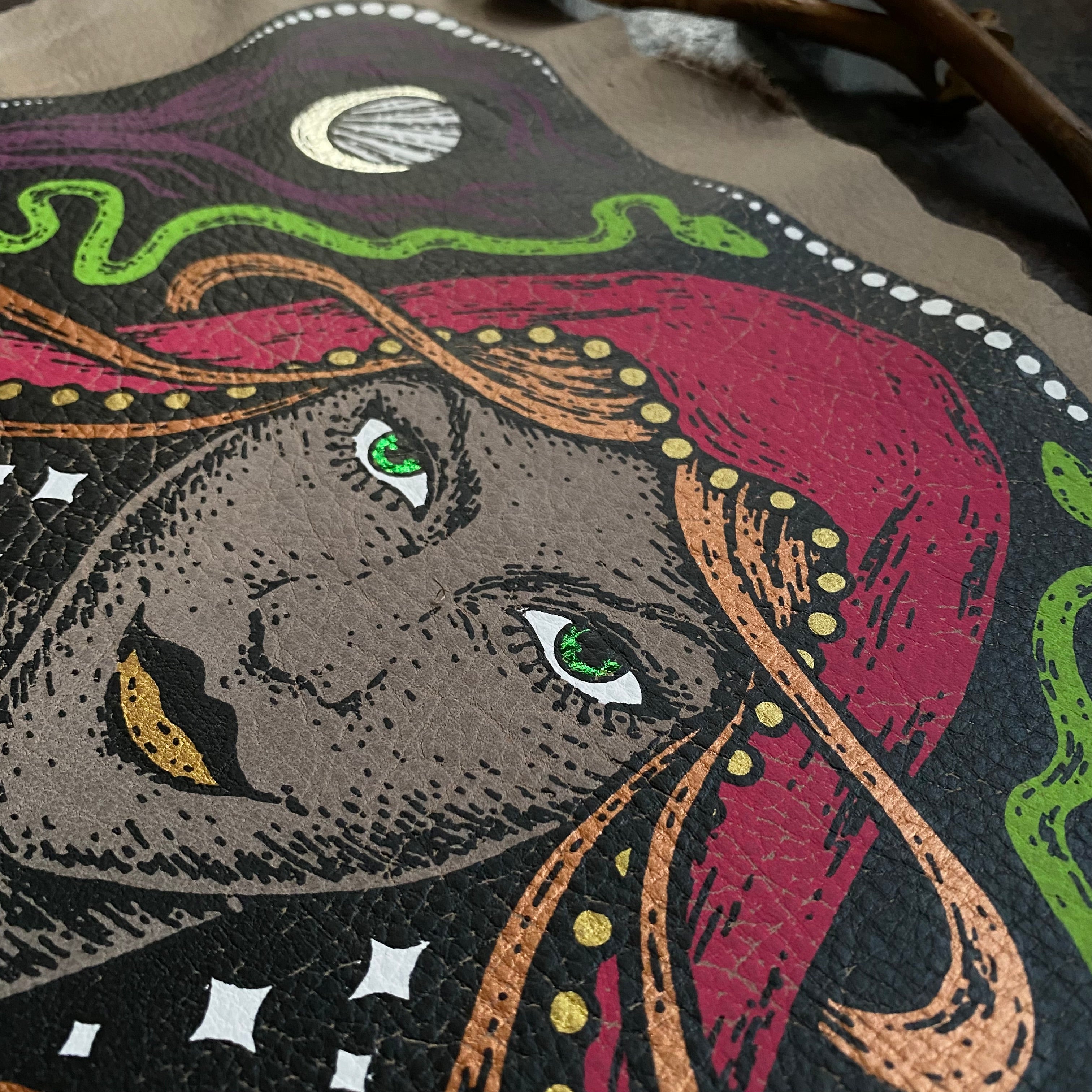 Starspell FULL COLOR tan leather altar cloth, one-of-a-kind