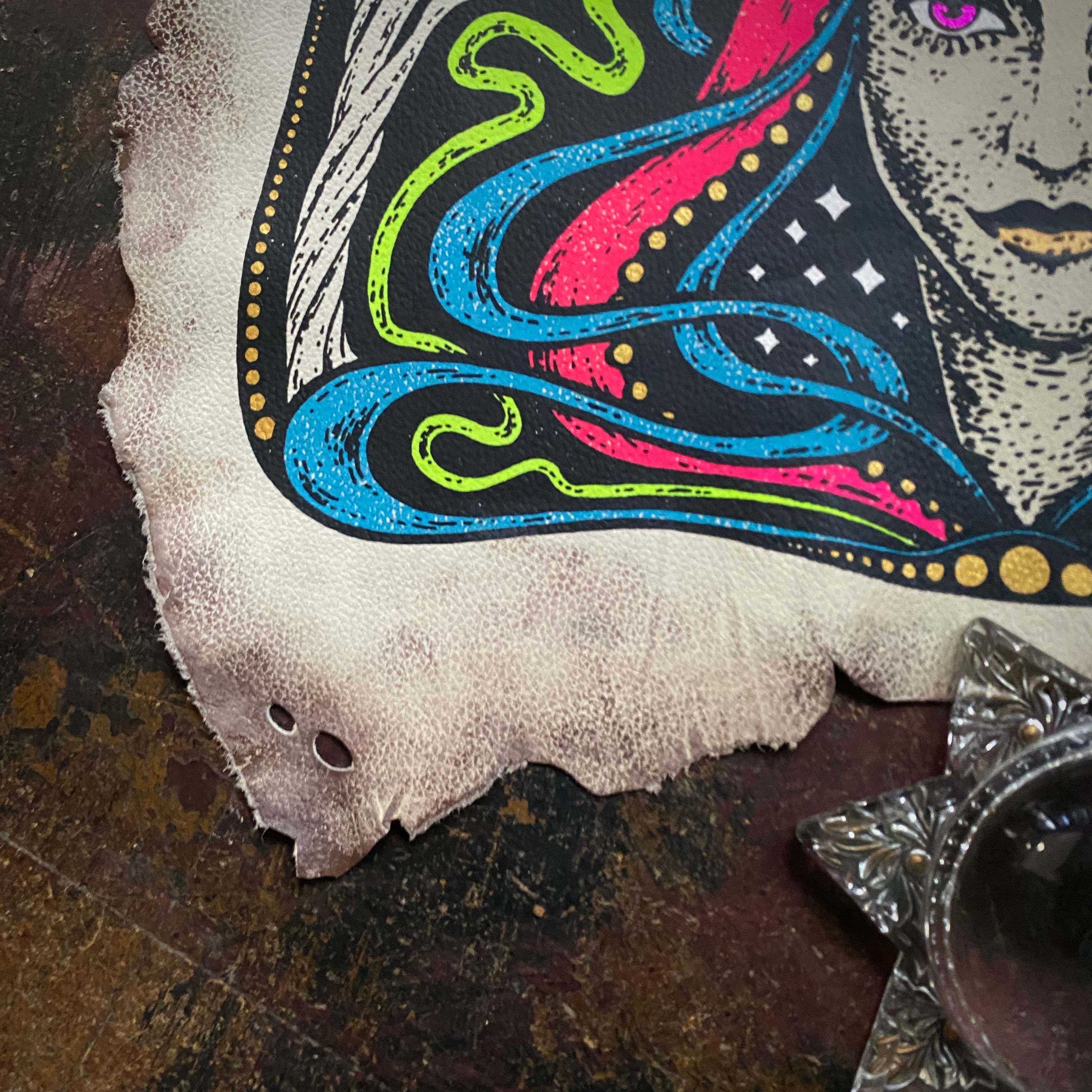 Starspell FULL COLOR ivory leather altar cloth, one-of-a-kind