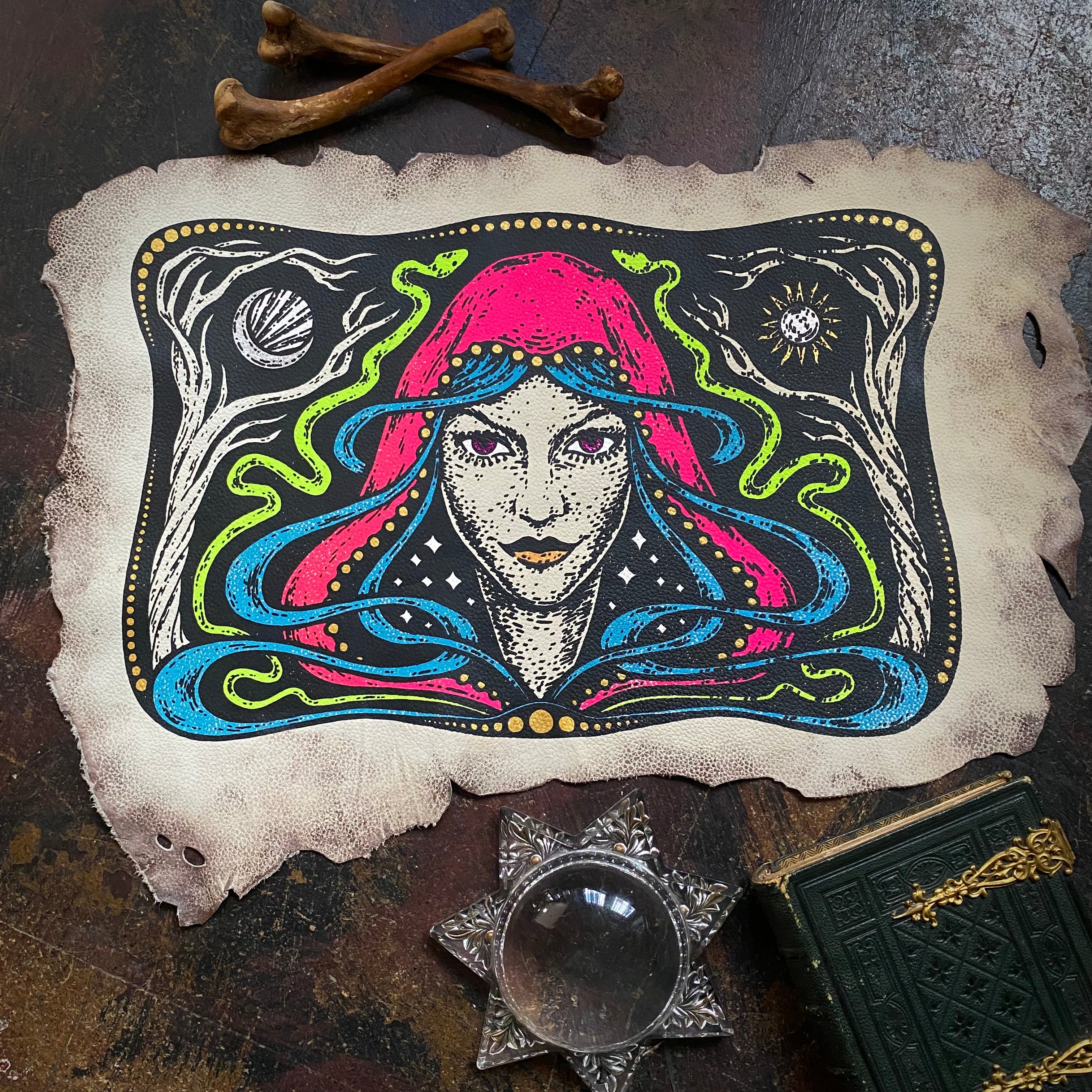 Starspell FULL COLOR ivory leather altar cloth, one-of-a-kind