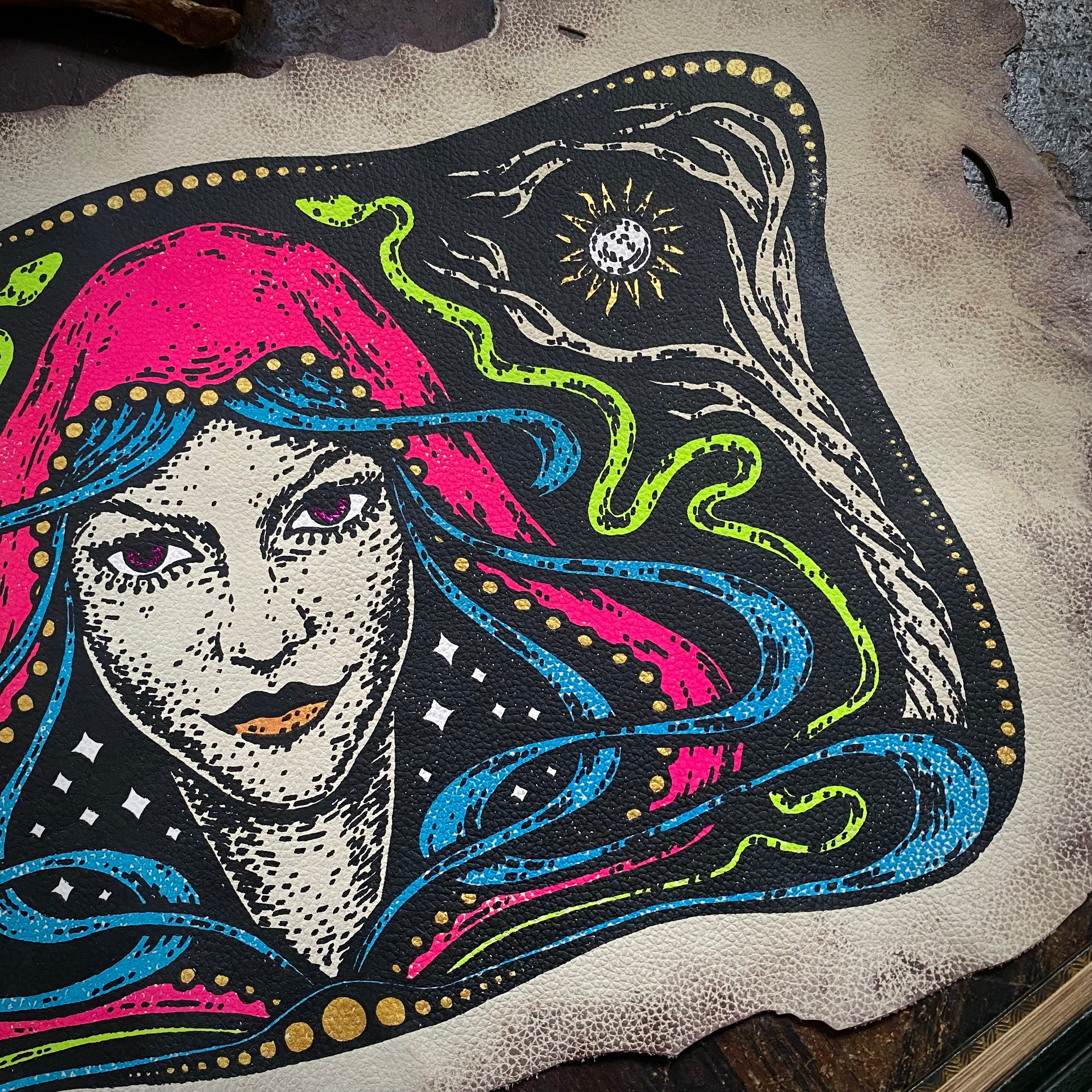 Starspell FULL COLOR ivory leather altar cloth, one-of-a-kind