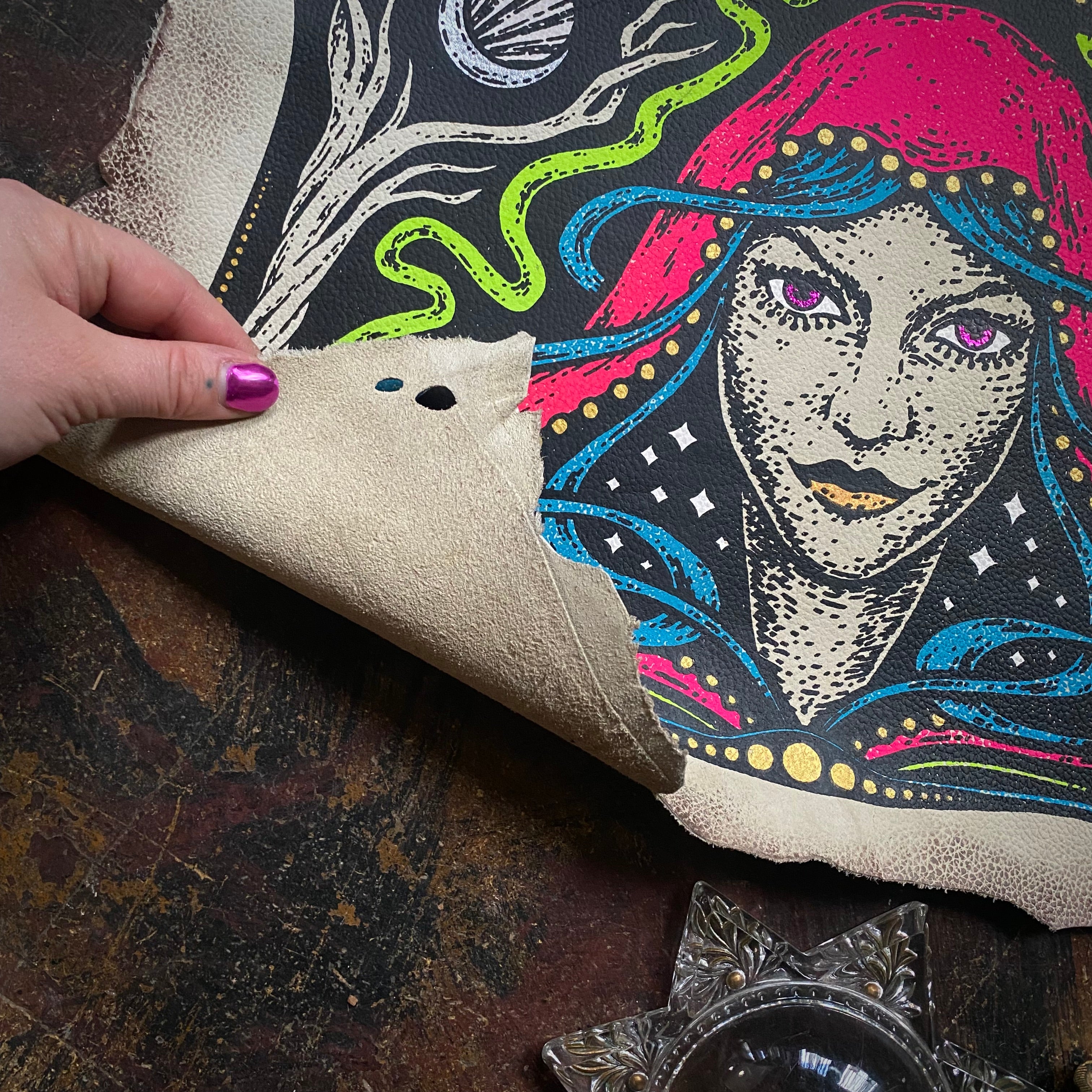 Starspell FULL COLOR ivory leather altar cloth, one-of-a-kind