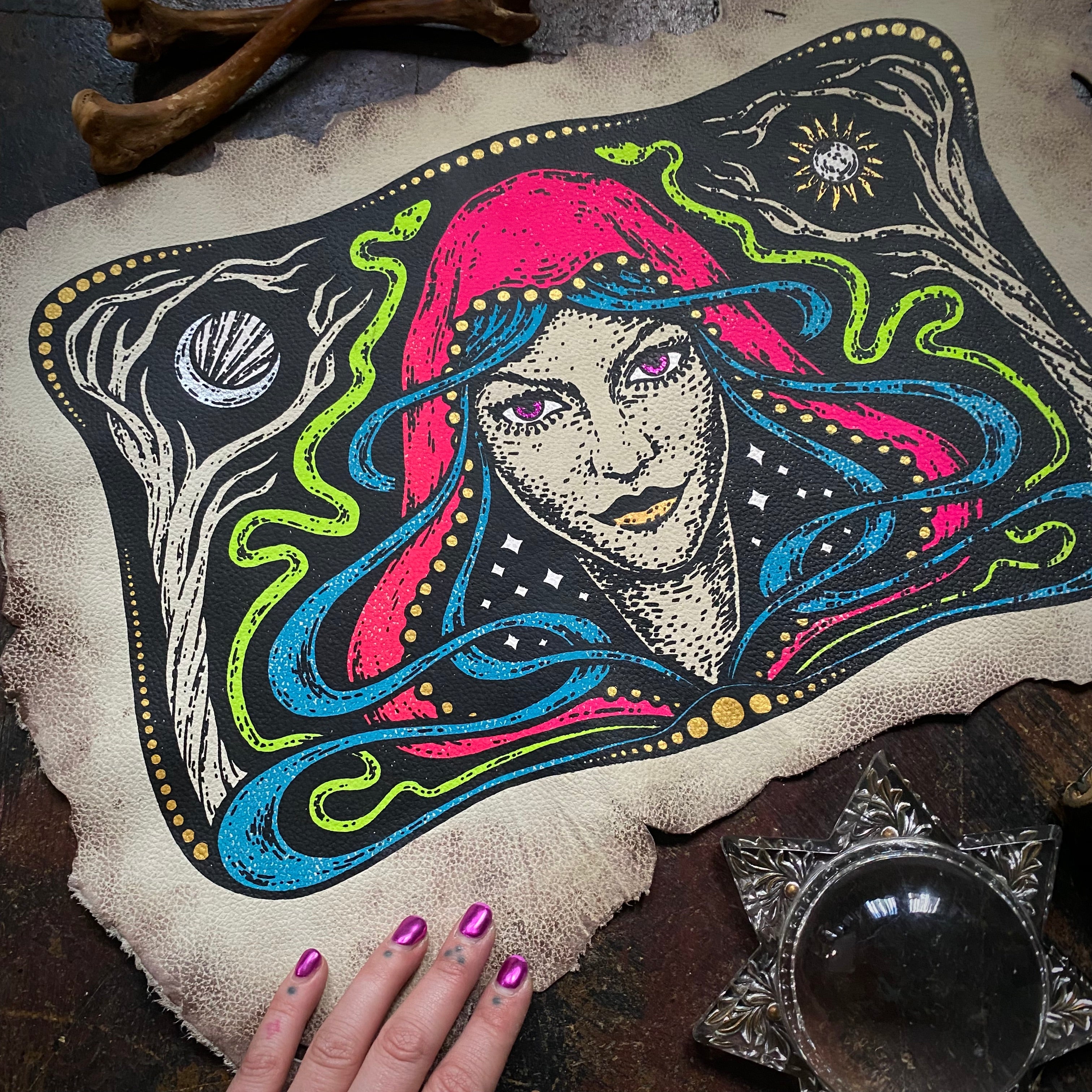 Starspell FULL COLOR ivory leather altar cloth, one-of-a-kind