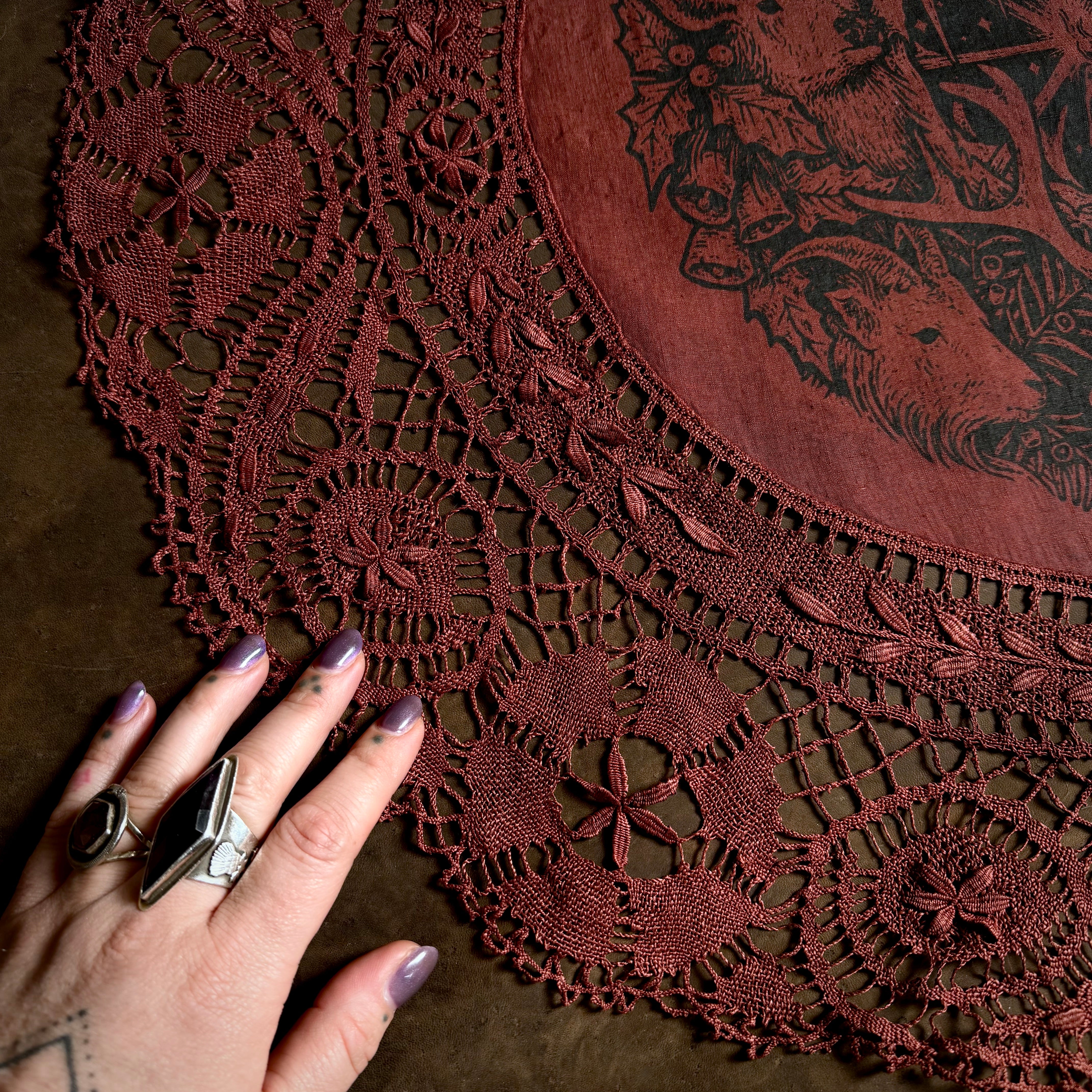 Winter's Wheel round altar cloth in Wine, one-of-a-kind