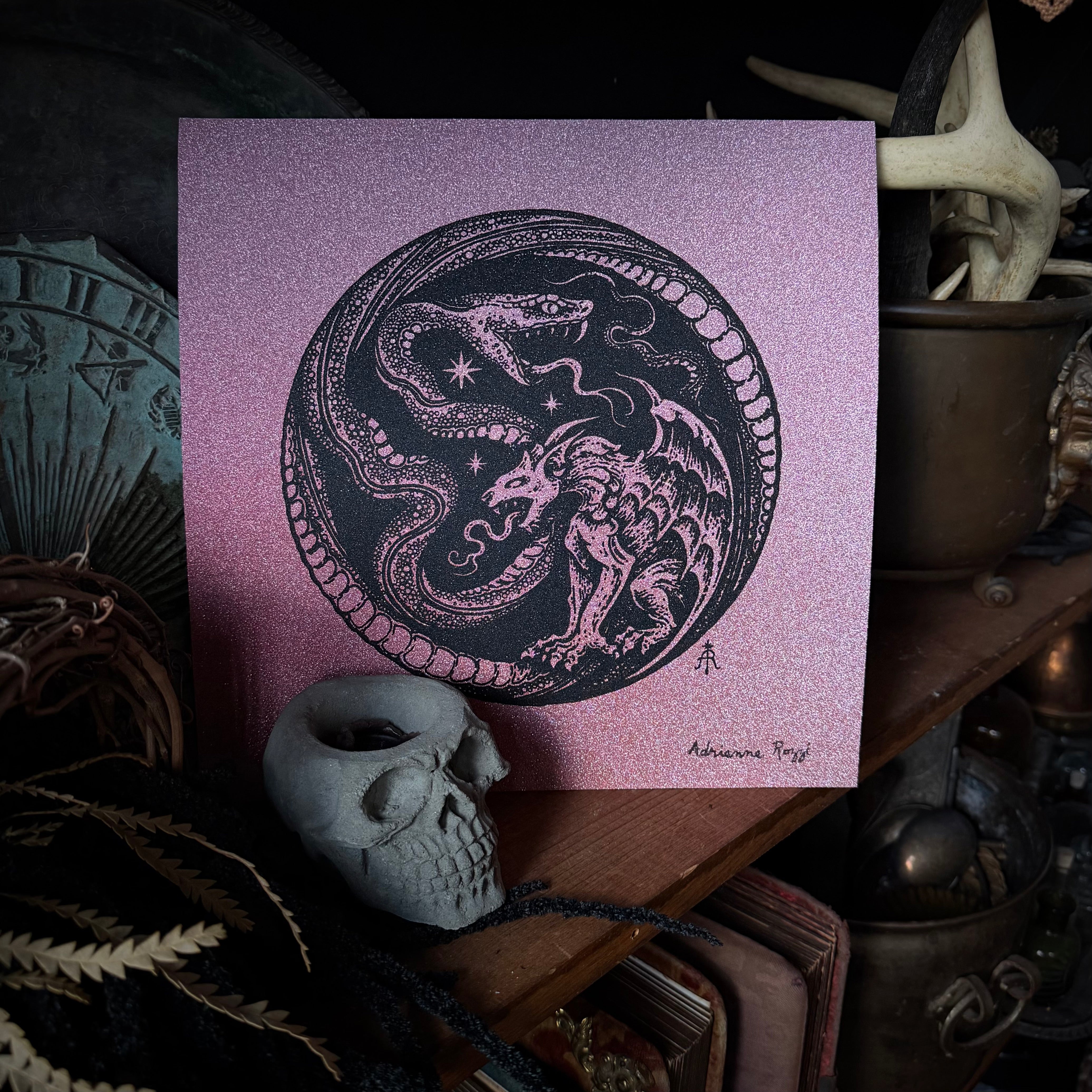 Serpent Hour screen print on glitter paper, limited