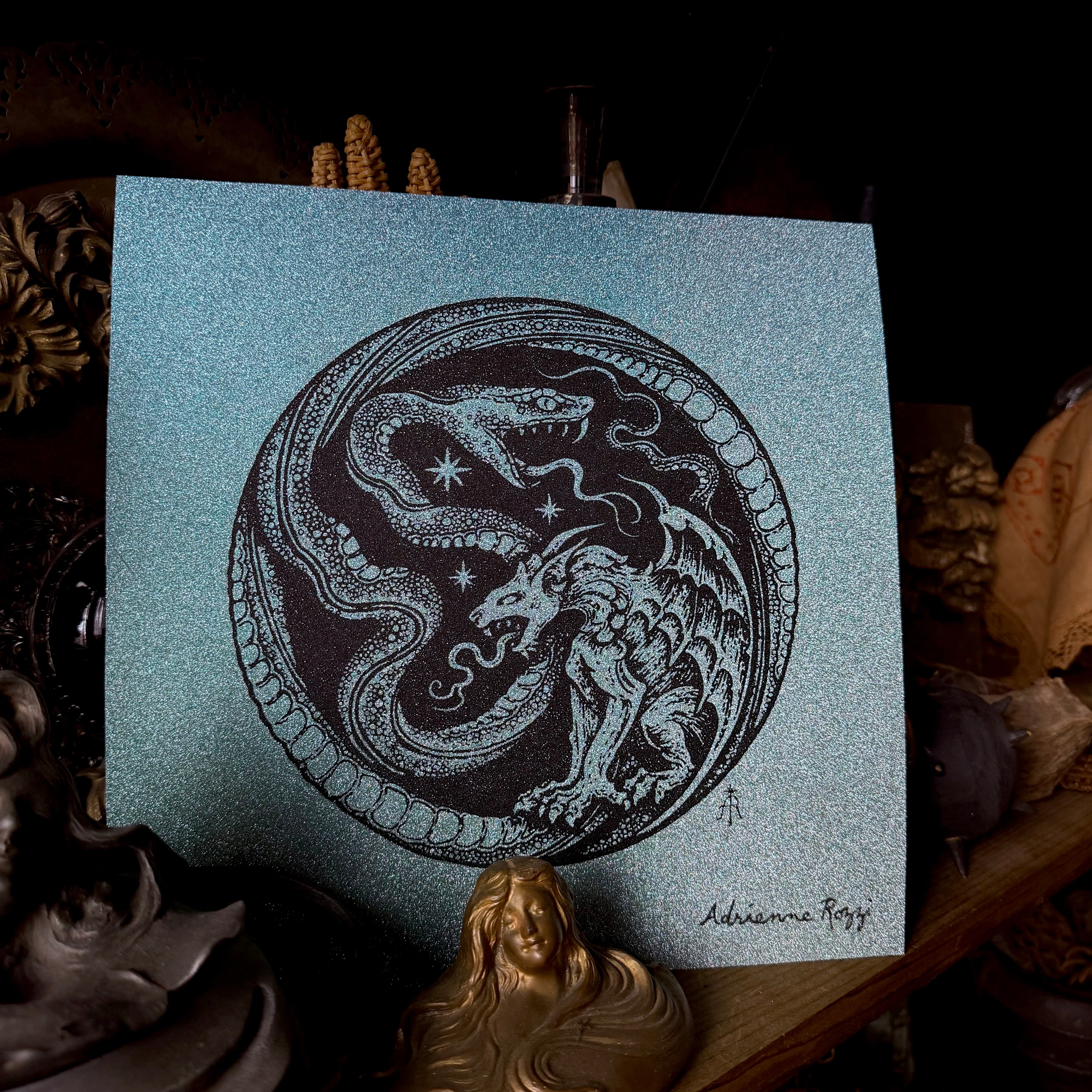 Serpent Hour screen print on glitter paper, limited