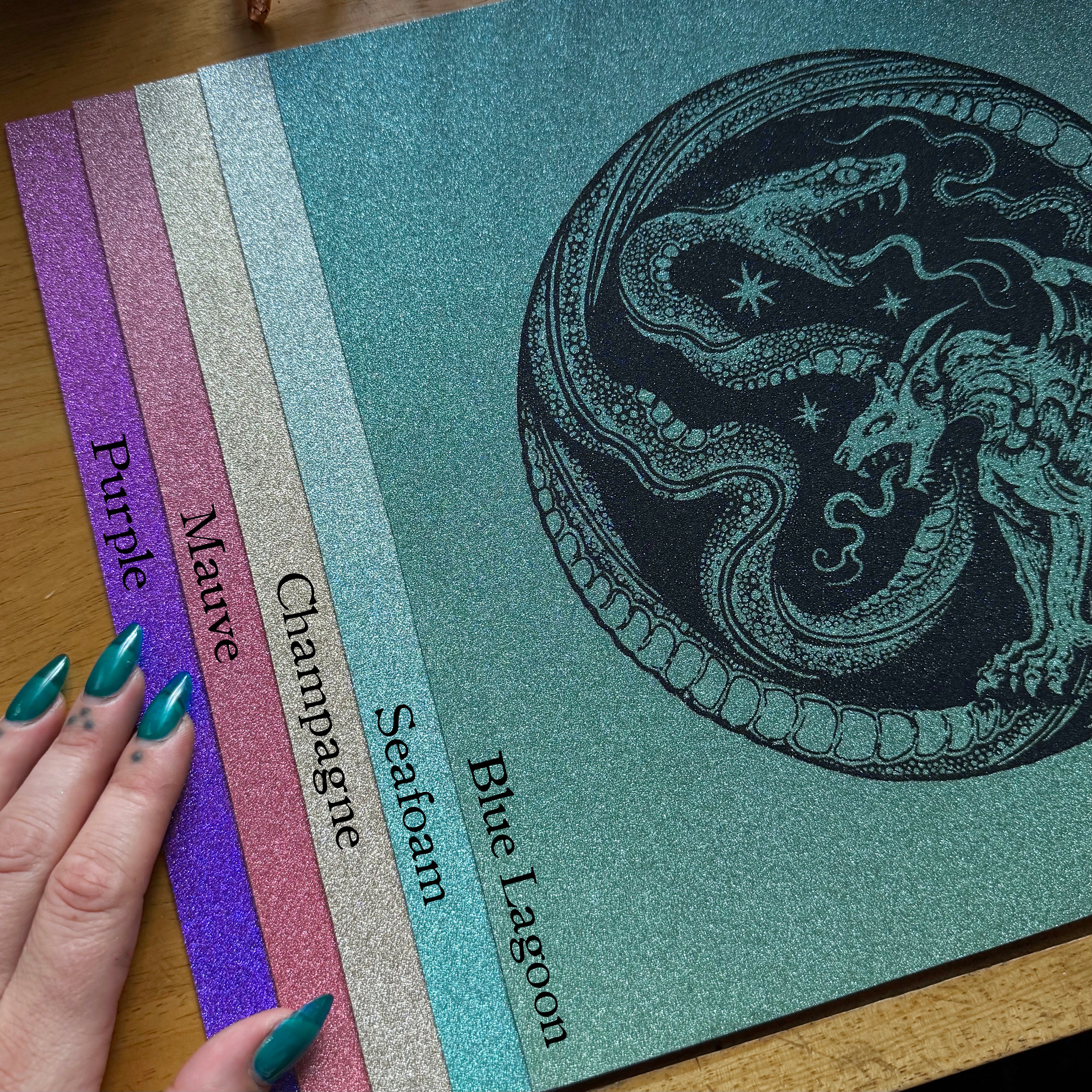 Serpent Hour screen print on glitter paper, limited