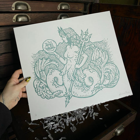 The Siren screen print in TIDAL WAVE TEAL, limited edition