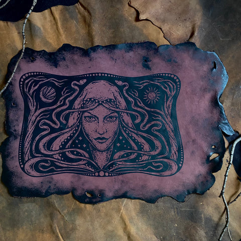 Starspell leather altar cloth #4 in Belladonna, one-of-a-kind