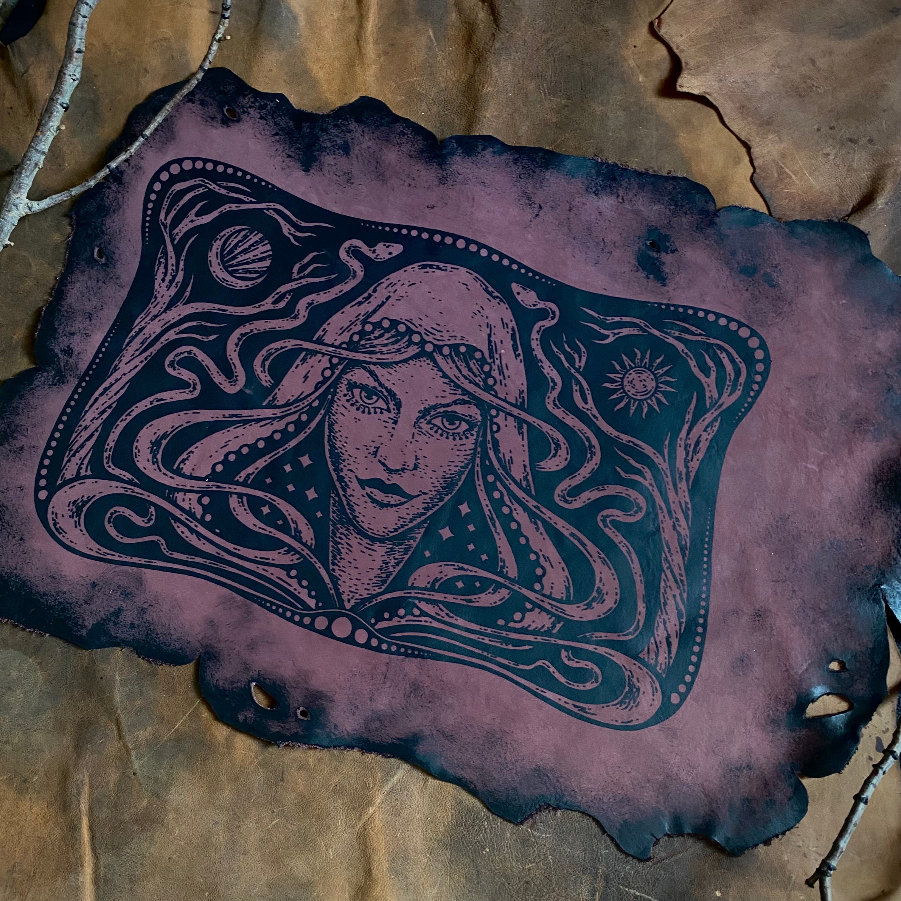 Starspell leather altar cloth #4 in Belladonna, one-of-a-kind