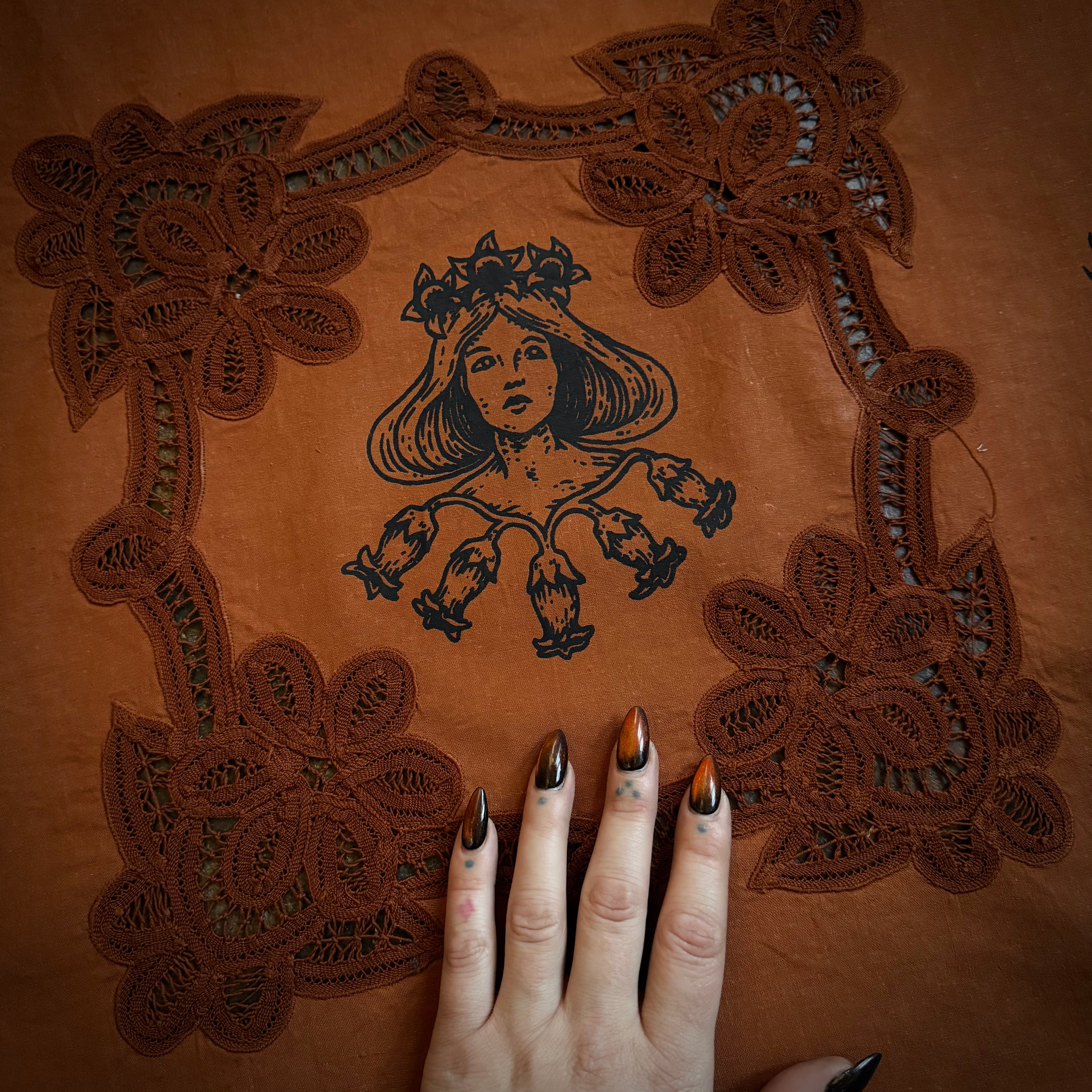 Lady Belladonna large round altar cloth in Pumpkin Pie, one-of-a-kind