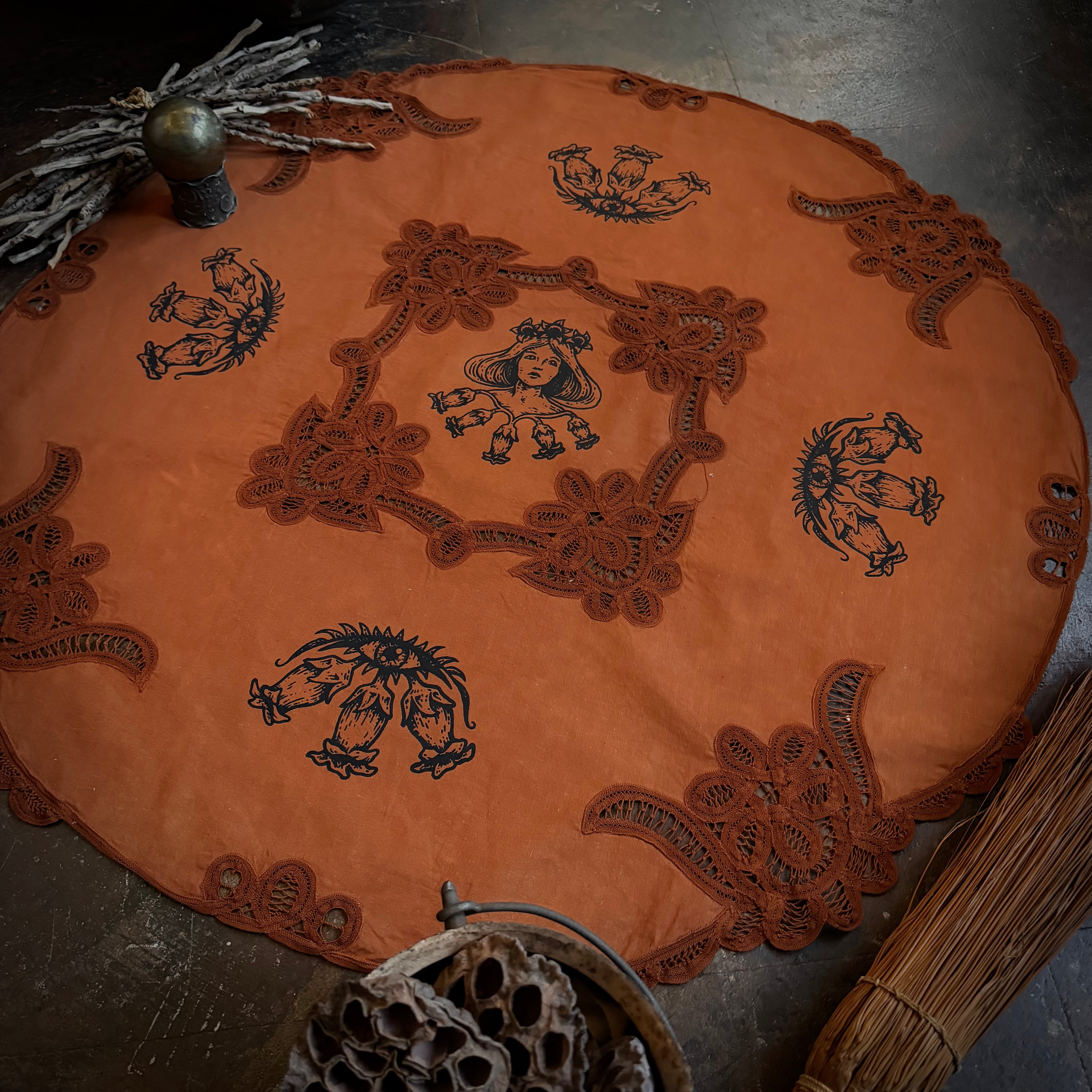 Lady Belladonna large round altar cloth in Pumpkin Pie, one-of-a-kind