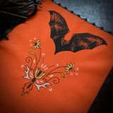 Vampire Bat altar cloth runner in Bright Pumpkin, one-of-a-kind
