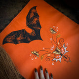 Vampire Bat altar cloth runner in Bright Pumpkin, one-of-a-kind