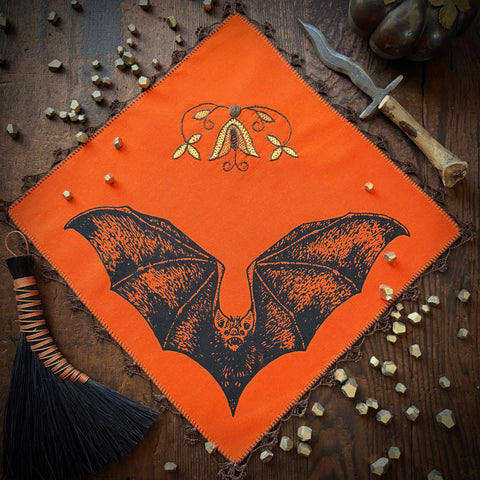 Vampire Bat altar cloth in Bright Pumpkin, limited edition
