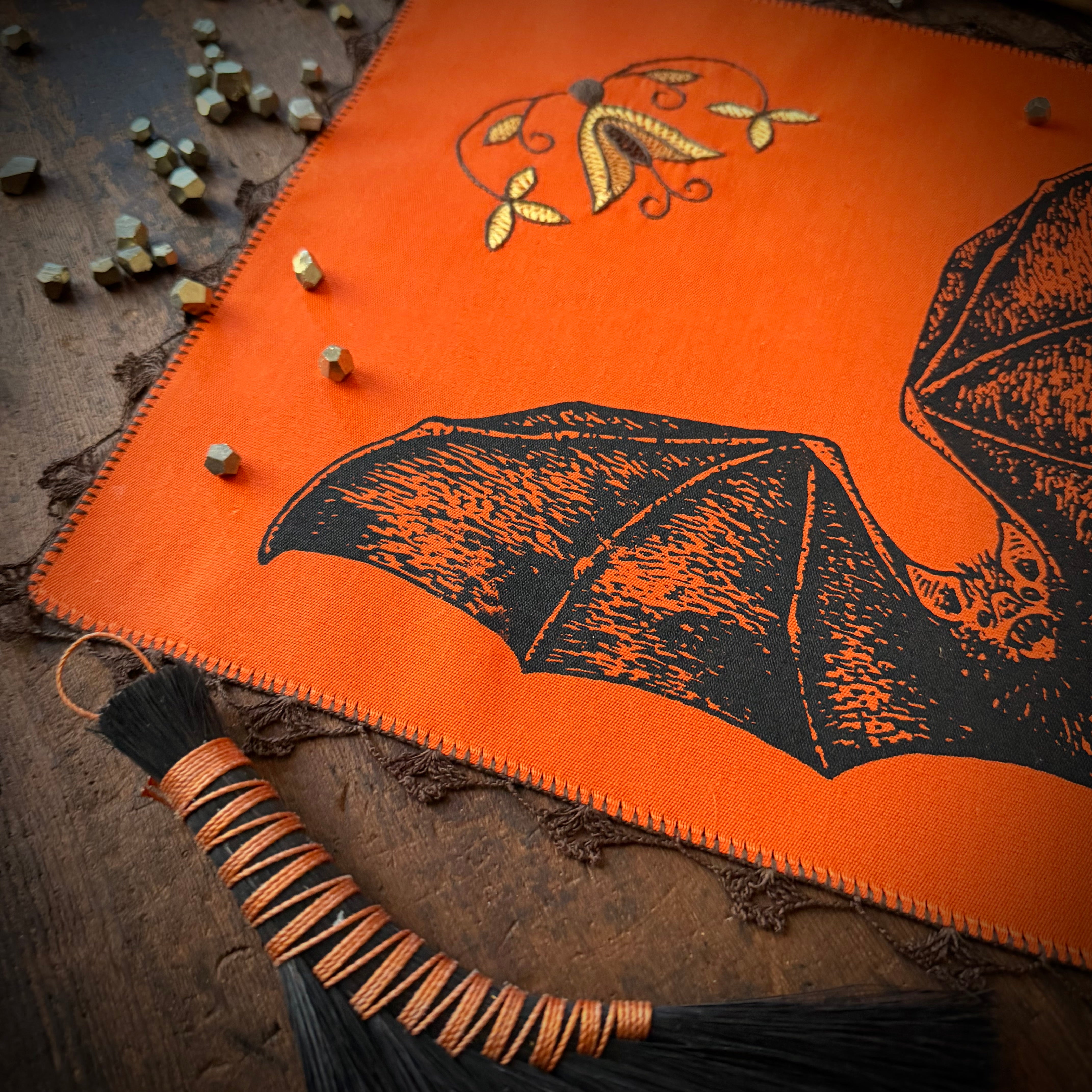 Vampire Bat altar cloth in Bright Pumpkin, limited edition