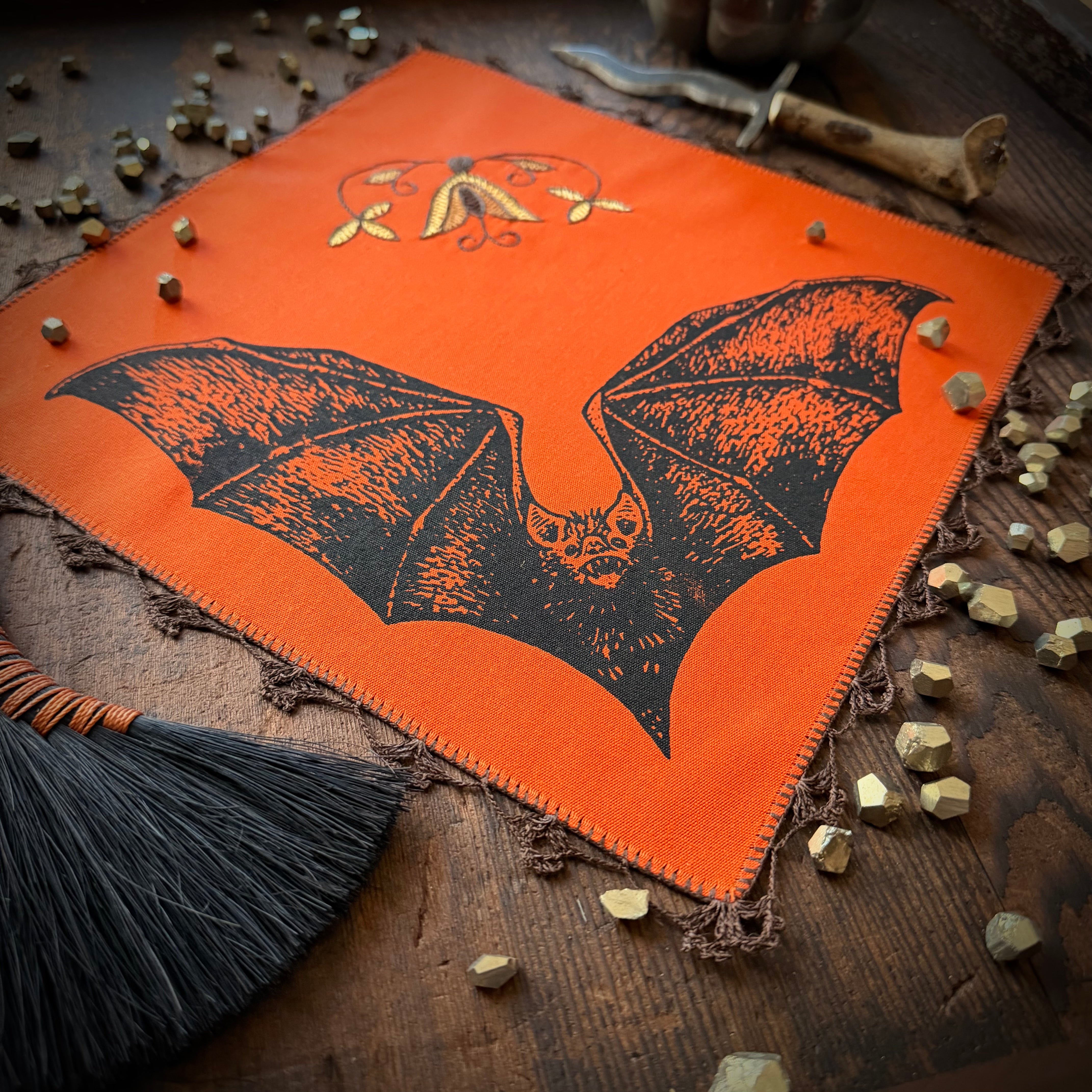 Vampire Bat altar cloth in Bright Pumpkin, limited edition
