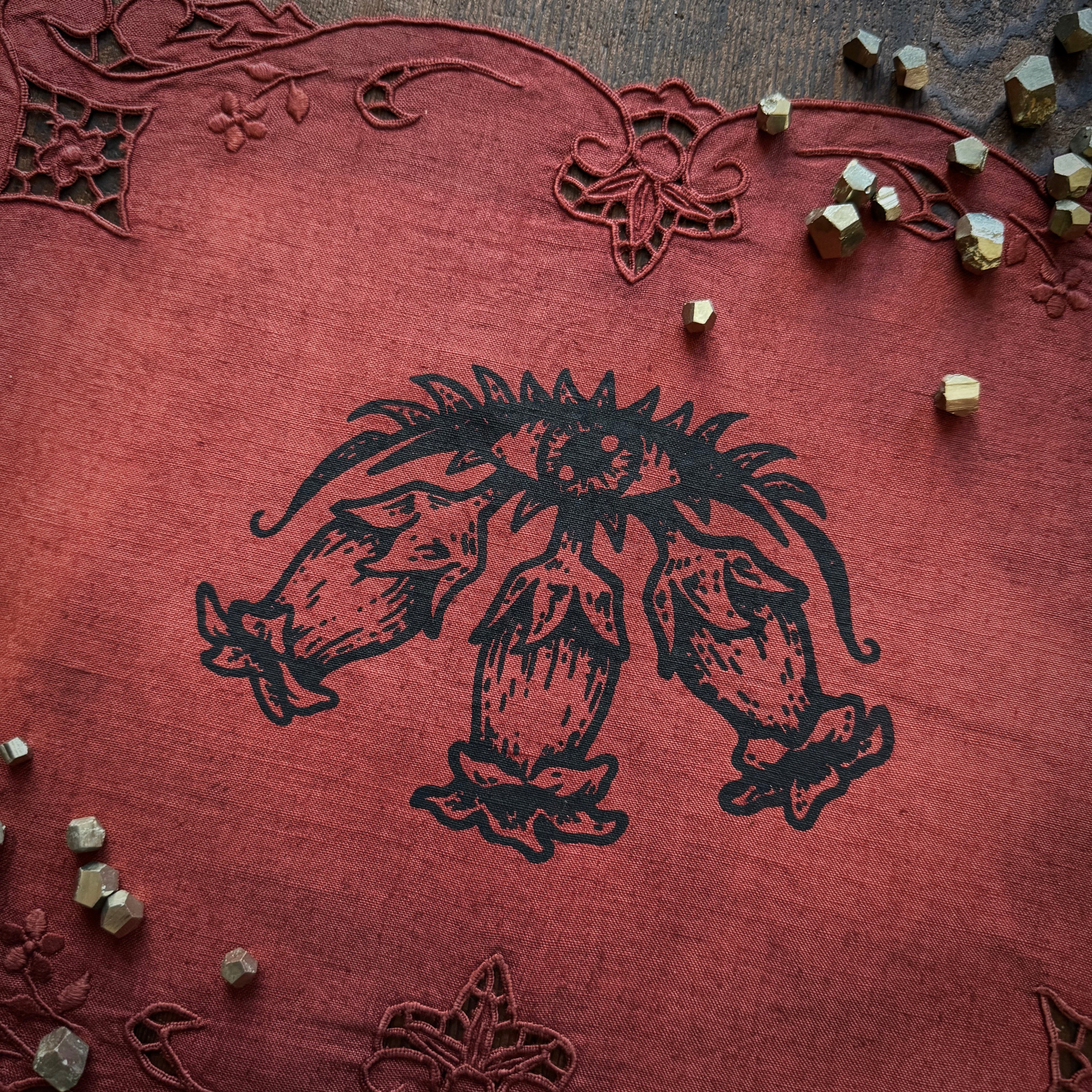 Belladonna altar cloth in Crimson Leaves, one-of-a-kind