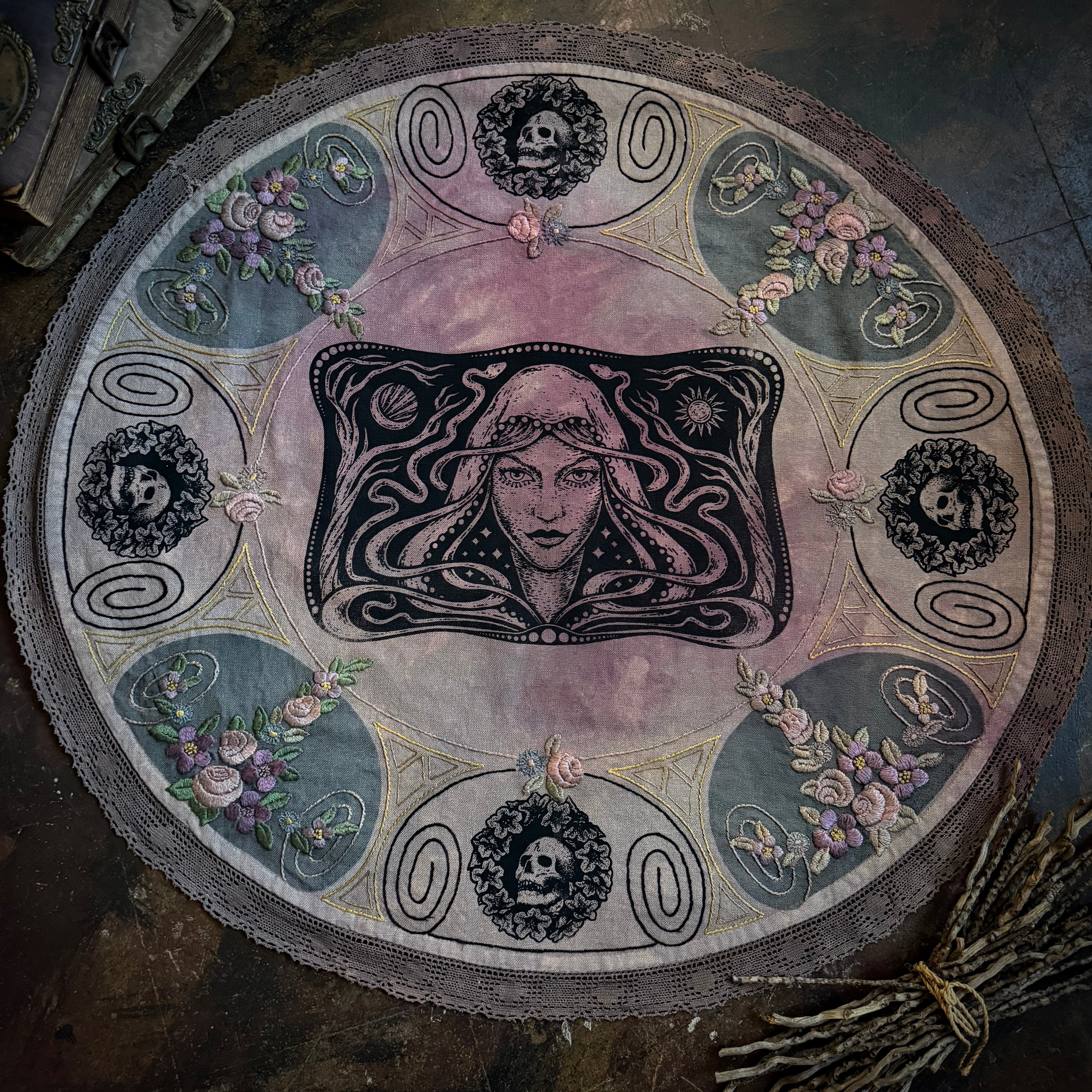 Starspell large altar oval cloth in Purple Storm, one-of-a-kind