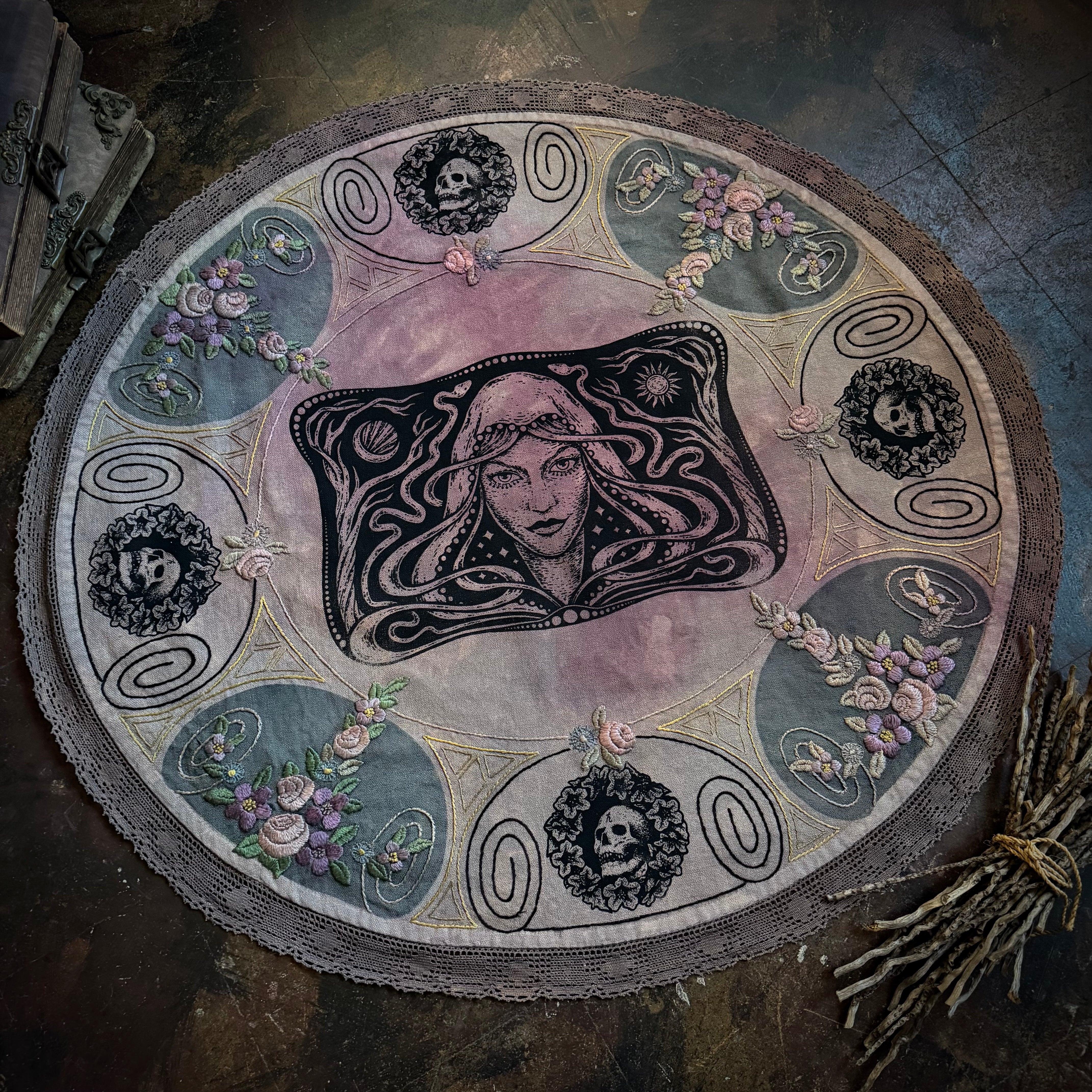 Starspell large altar oval cloth in Purple Storm, one-of-a-kind