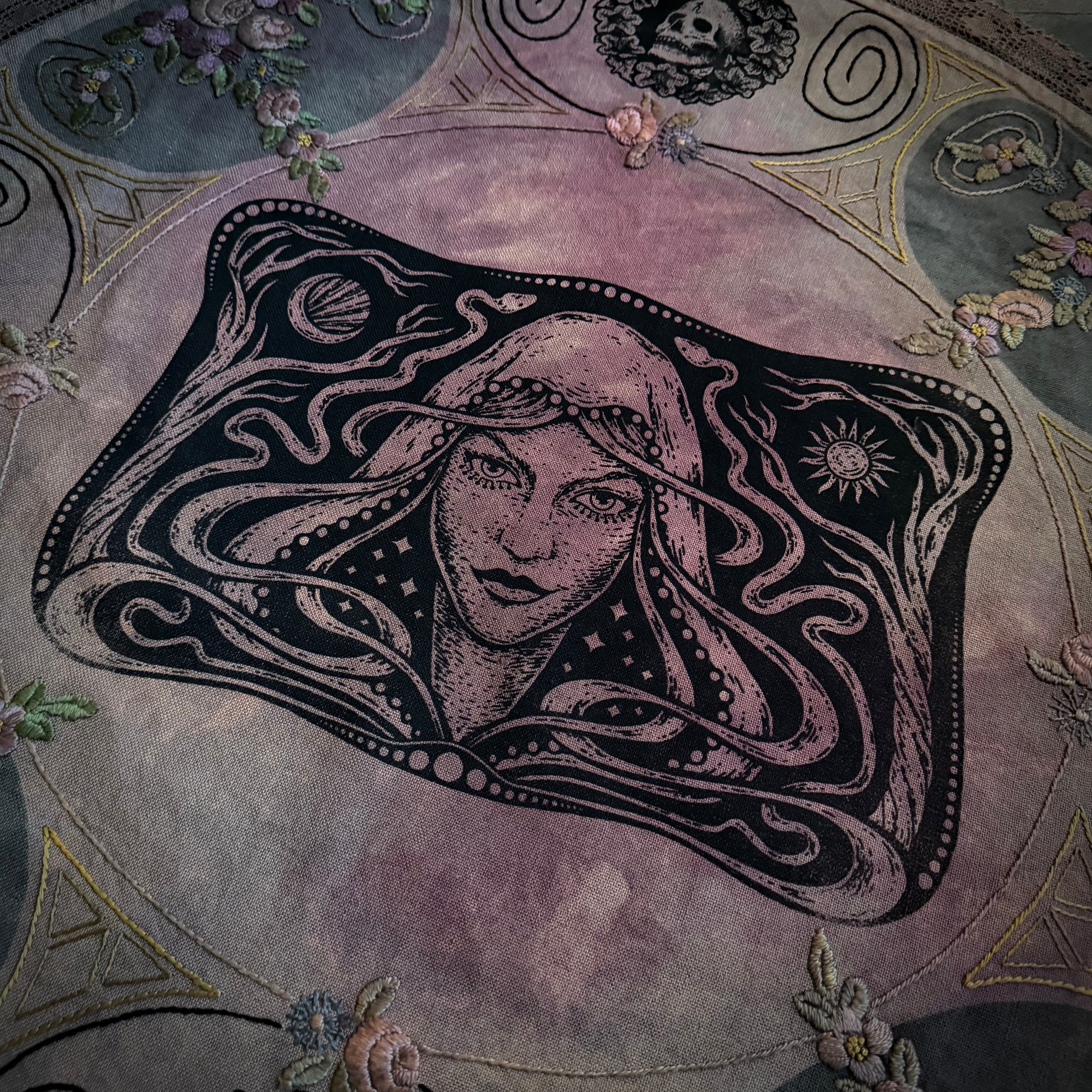 Starspell large altar oval cloth in Purple Storm, one-of-a-kind