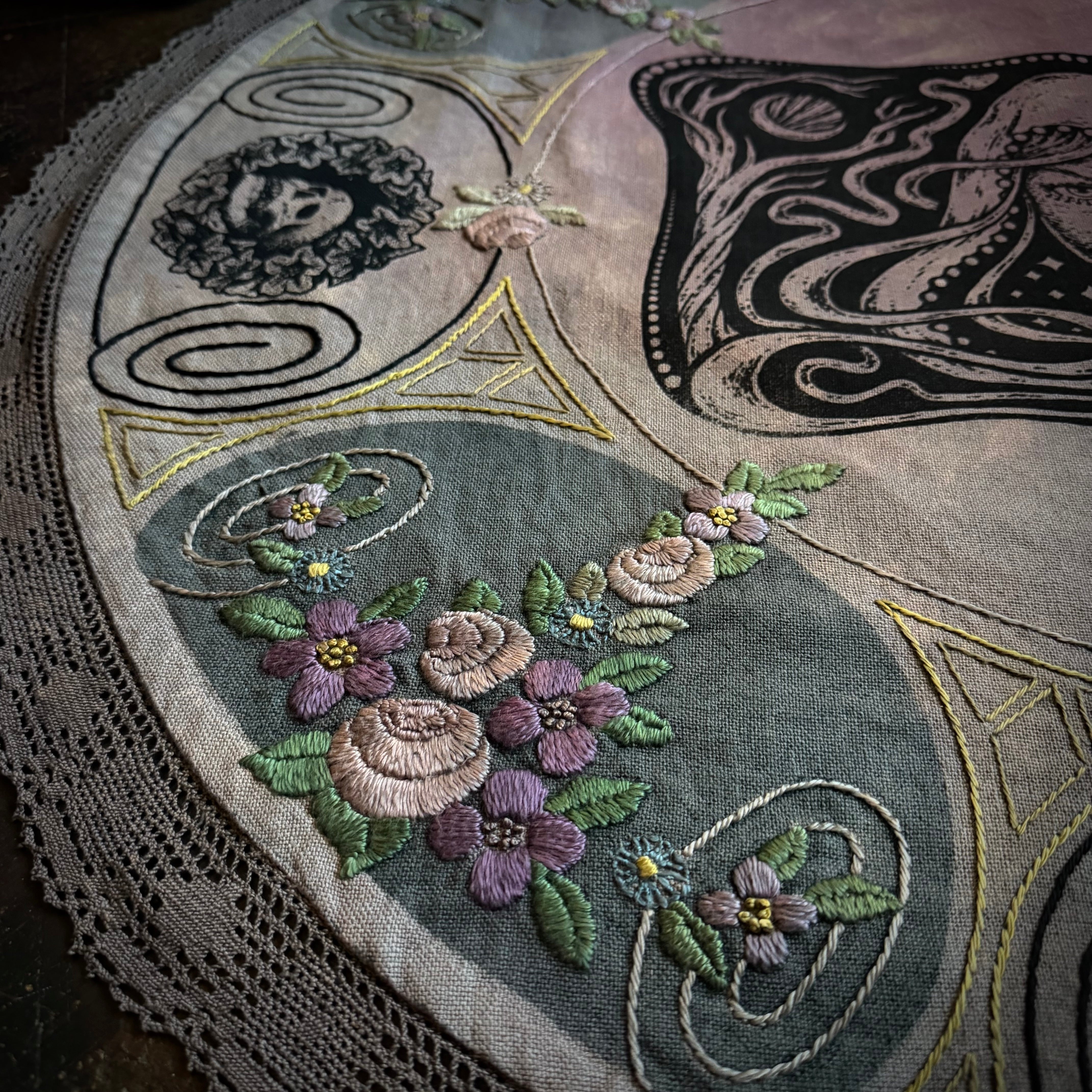 Starspell large altar oval cloth in Purple Storm, one-of-a-kind