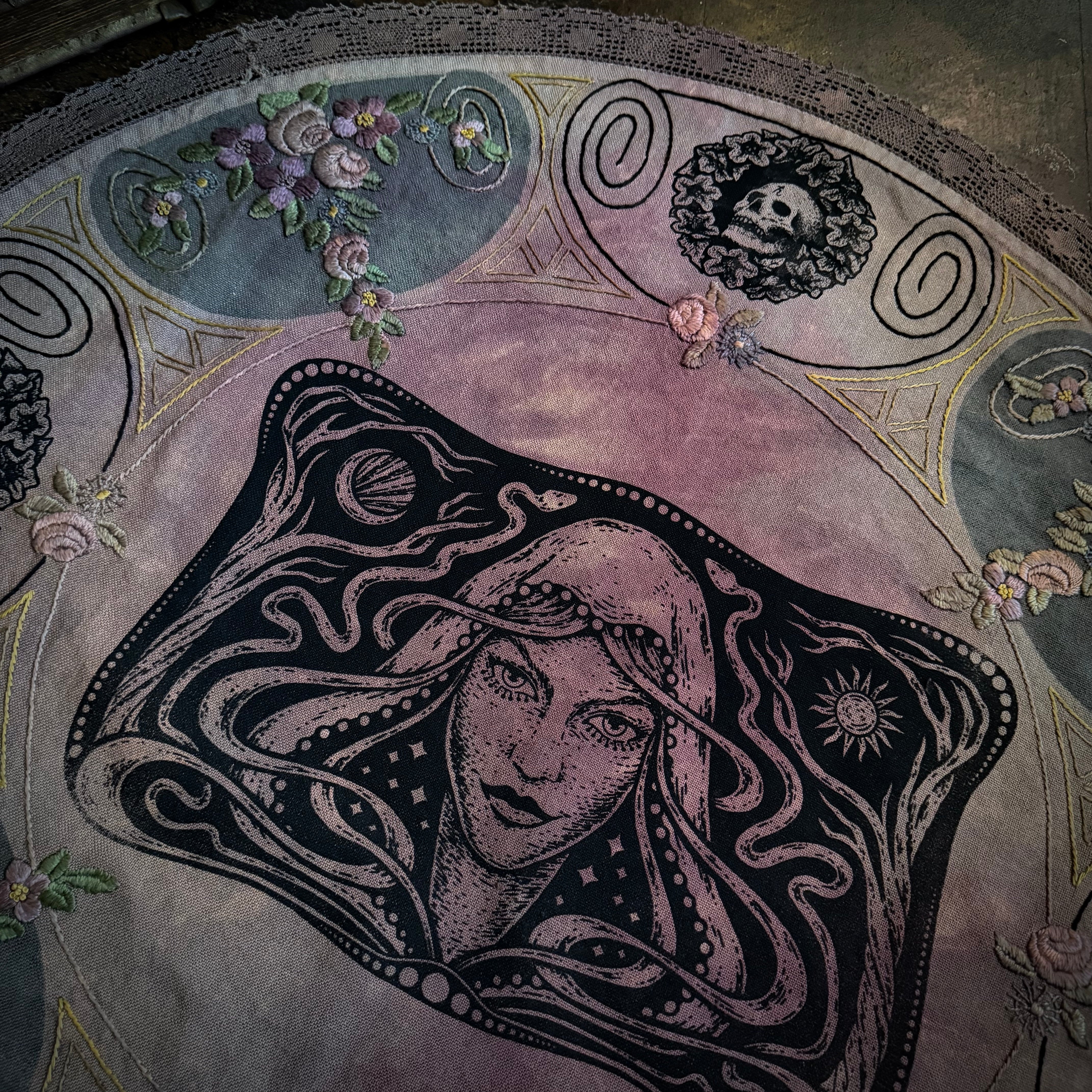 Starspell large altar oval cloth in Purple Storm, one-of-a-kind