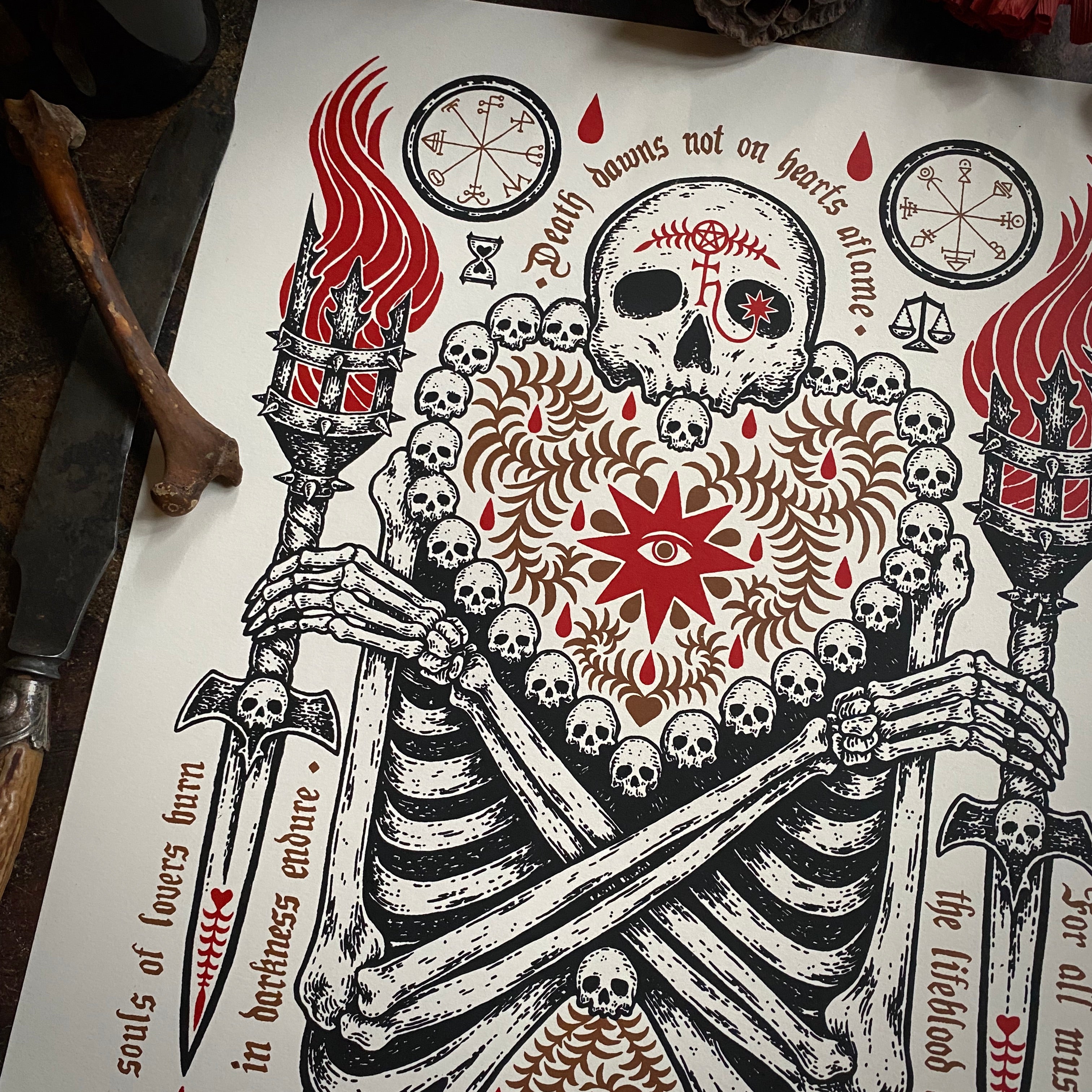 Death Dawns Not on Hearts Aflame screen print, fourth printing, limited edition