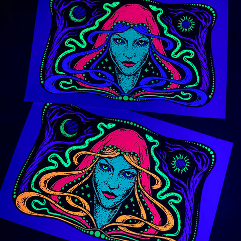 Starspell blacklight screen print, limited edition