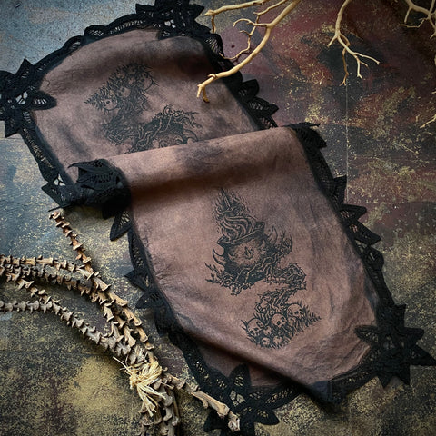 Goblin Brew altar cloth runner in Black Storm, one-of-a-kind