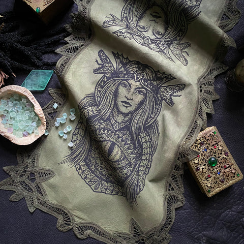 2nd. Dragon Empress altar cloth runner in Frog's Breath, one-of-a-kind