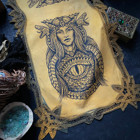 Dragon Empress altar cloth runner in Goldenrod Field, one-of-a-kind