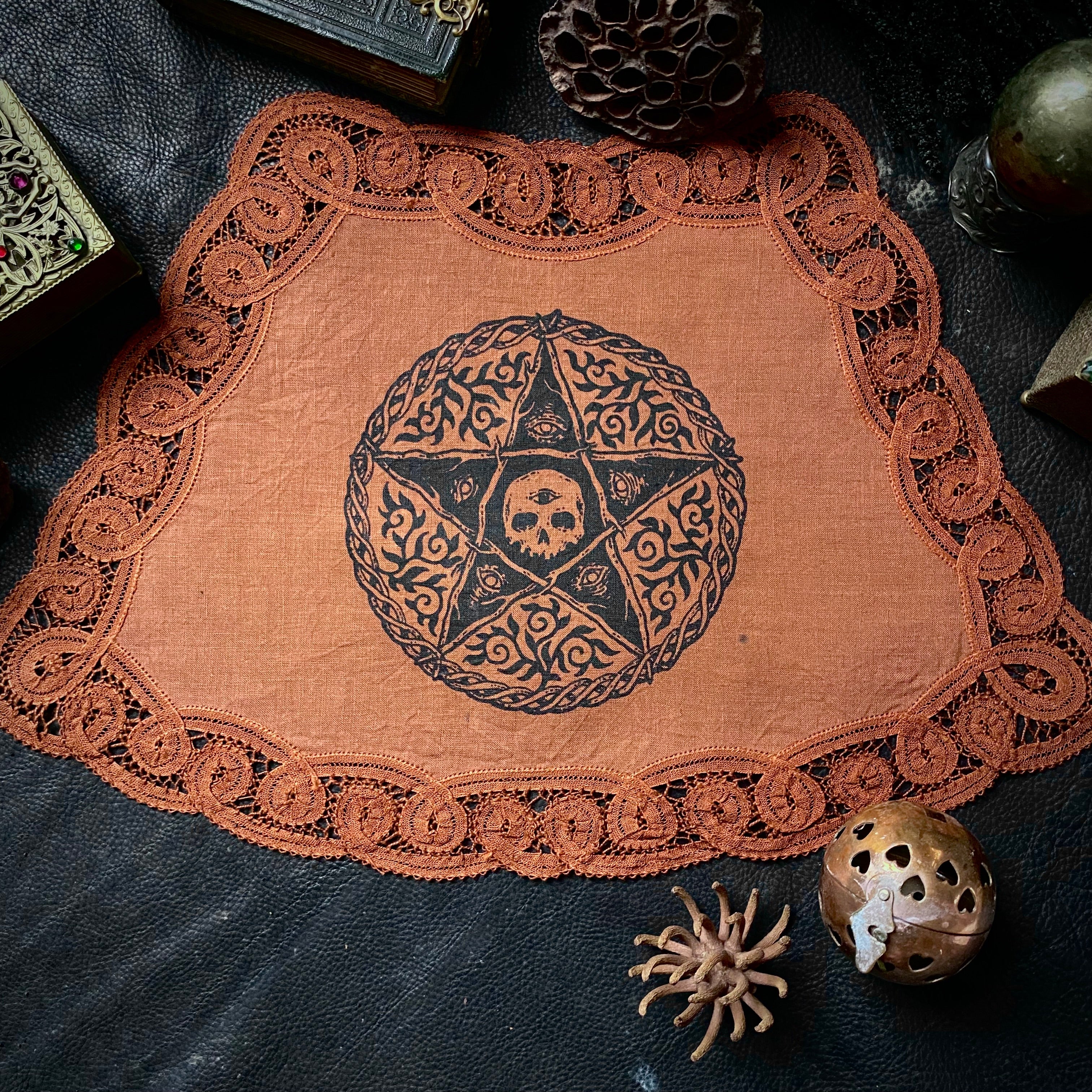 2nd. The Woven Pentagram altar cloth in Rust, one-of-a-kind