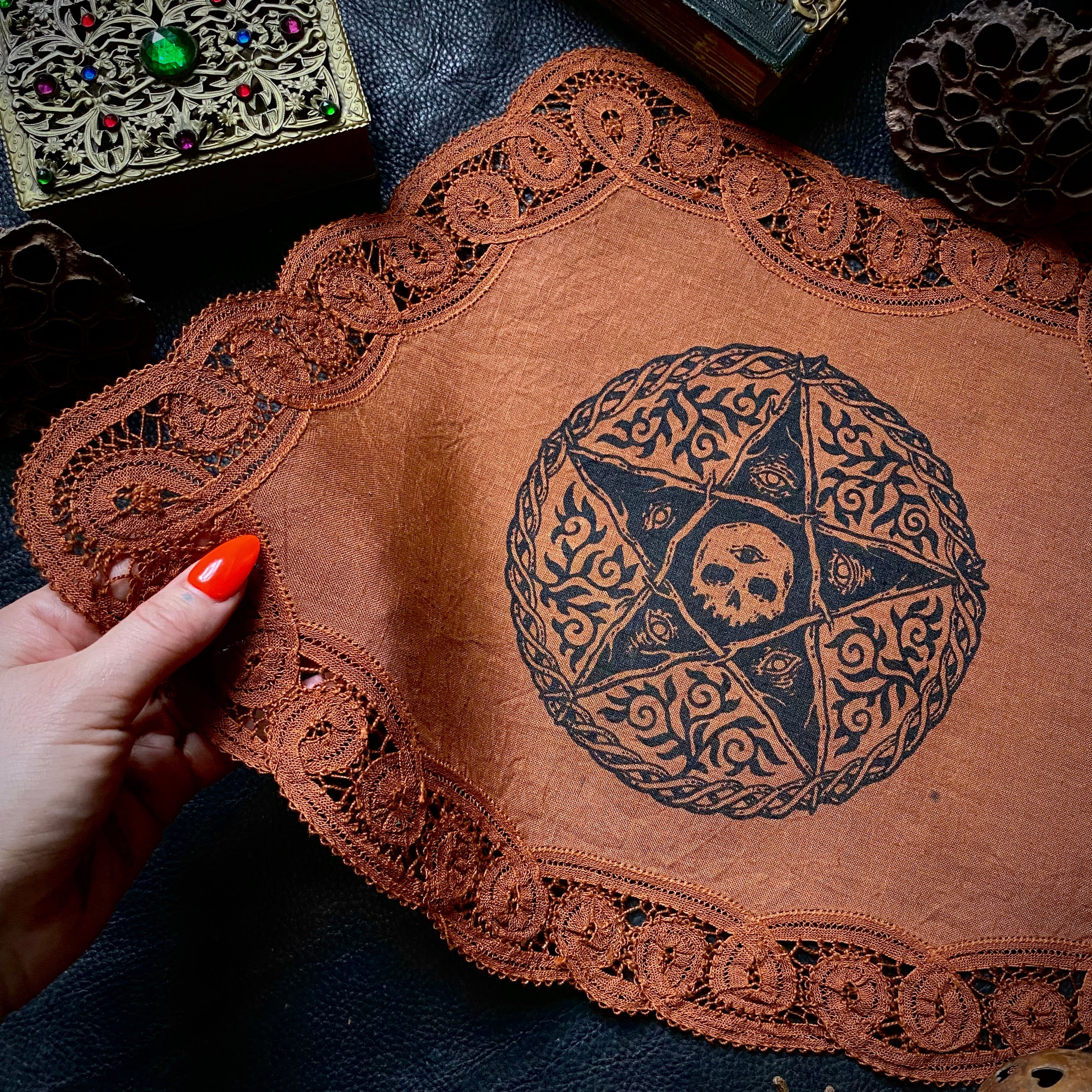 2nd. The Woven Pentagram altar cloth in Rust, one-of-a-kind