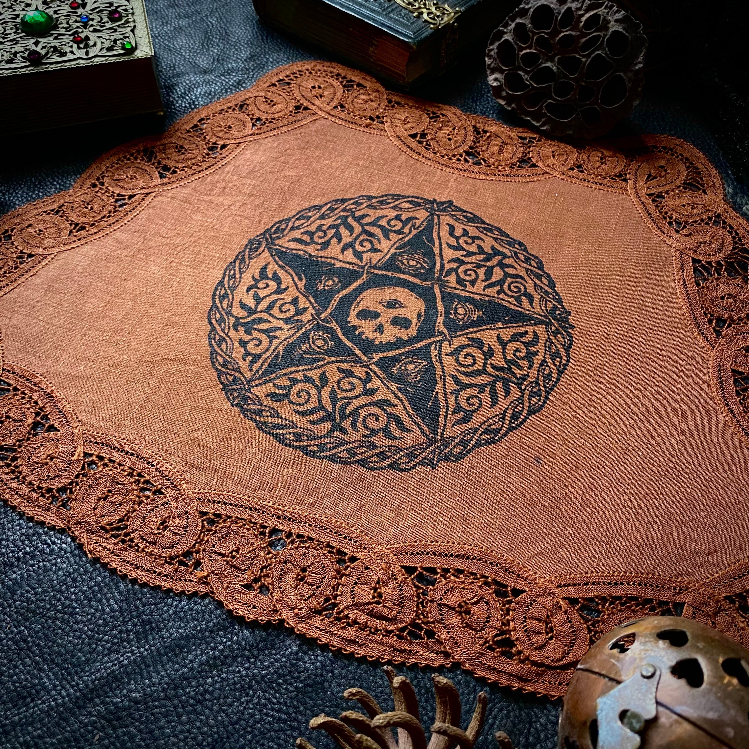 2nd. The Woven Pentagram altar cloth in Rust, one-of-a-kind