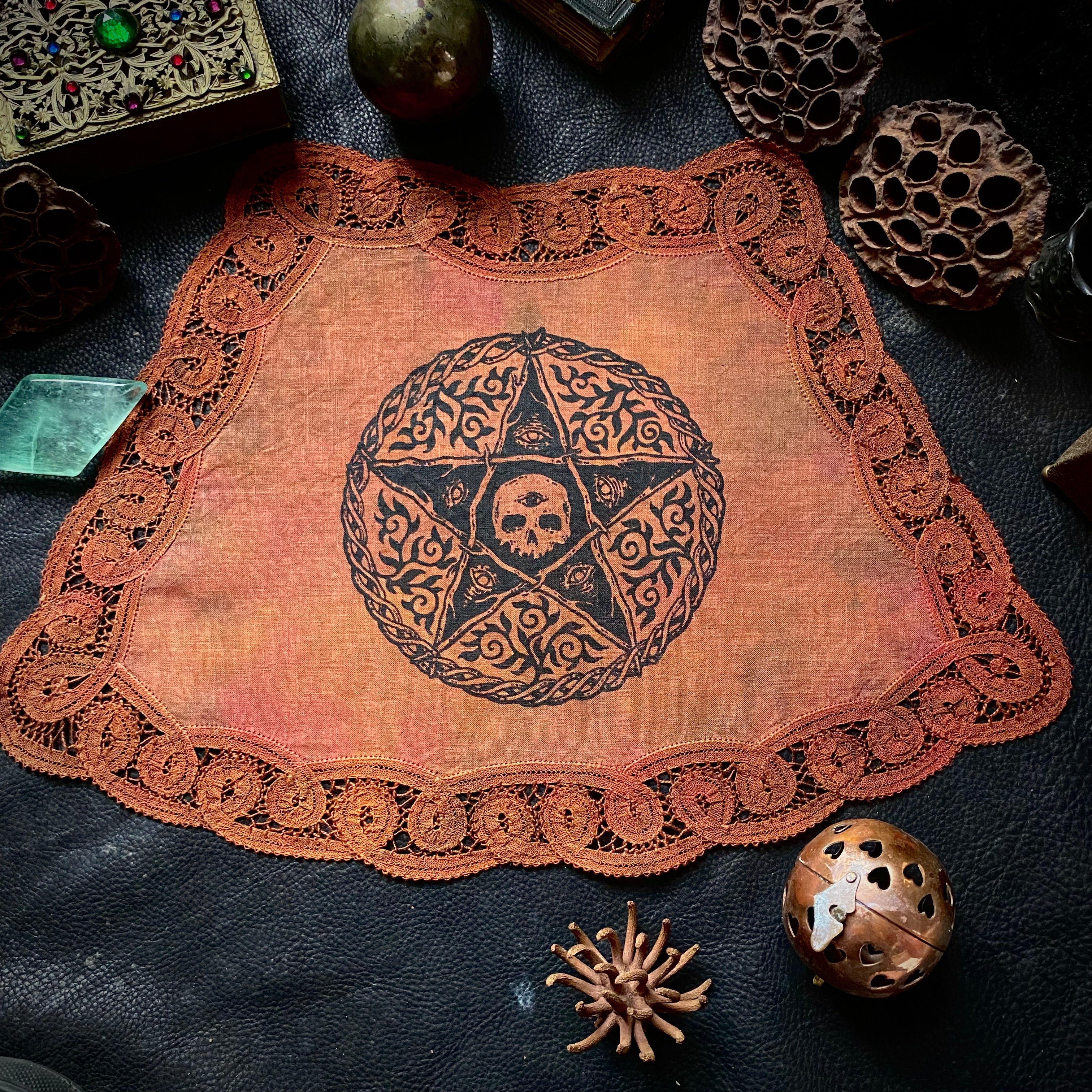 The Woven Pentagram altar cloth in Autumn Leaves, one-of-a-kind