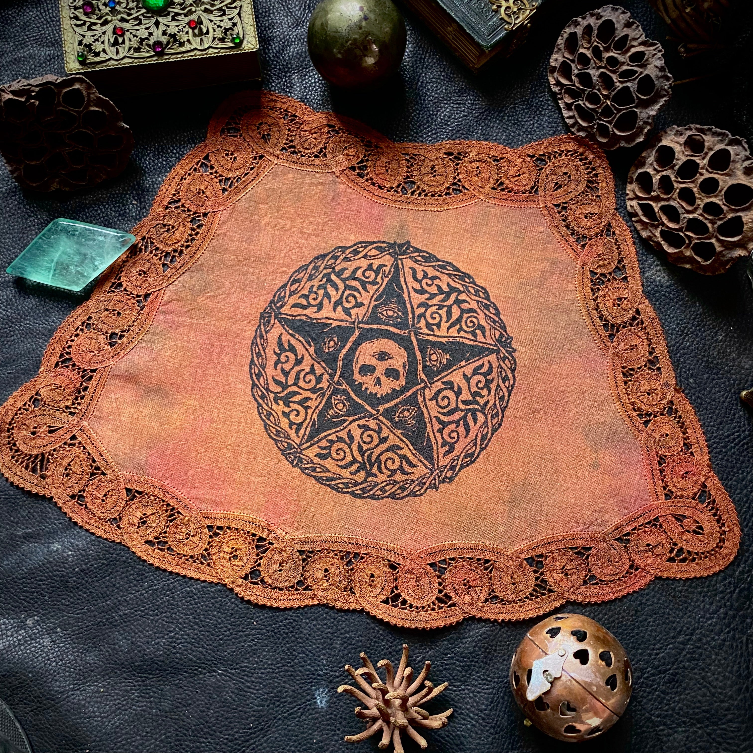 The Woven Pentagram altar cloth in Autumn Leaves, one-of-a-kind