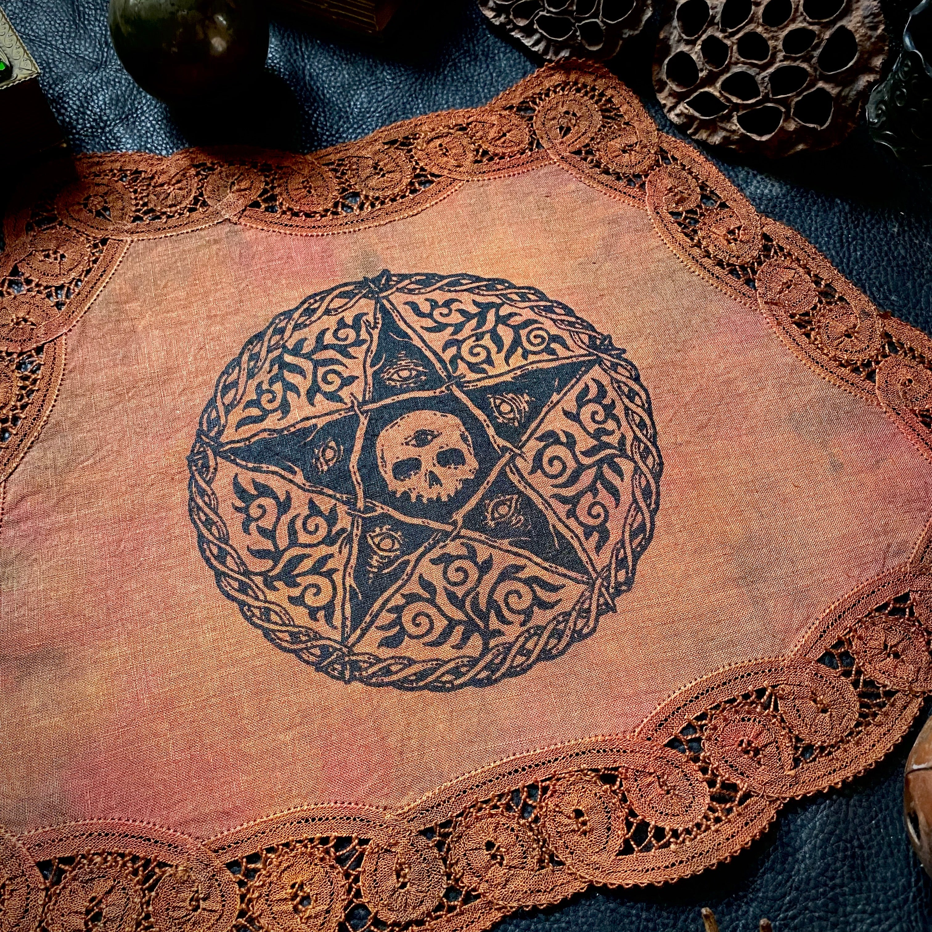 The Woven Pentagram altar cloth in Autumn Leaves, one-of-a-kind