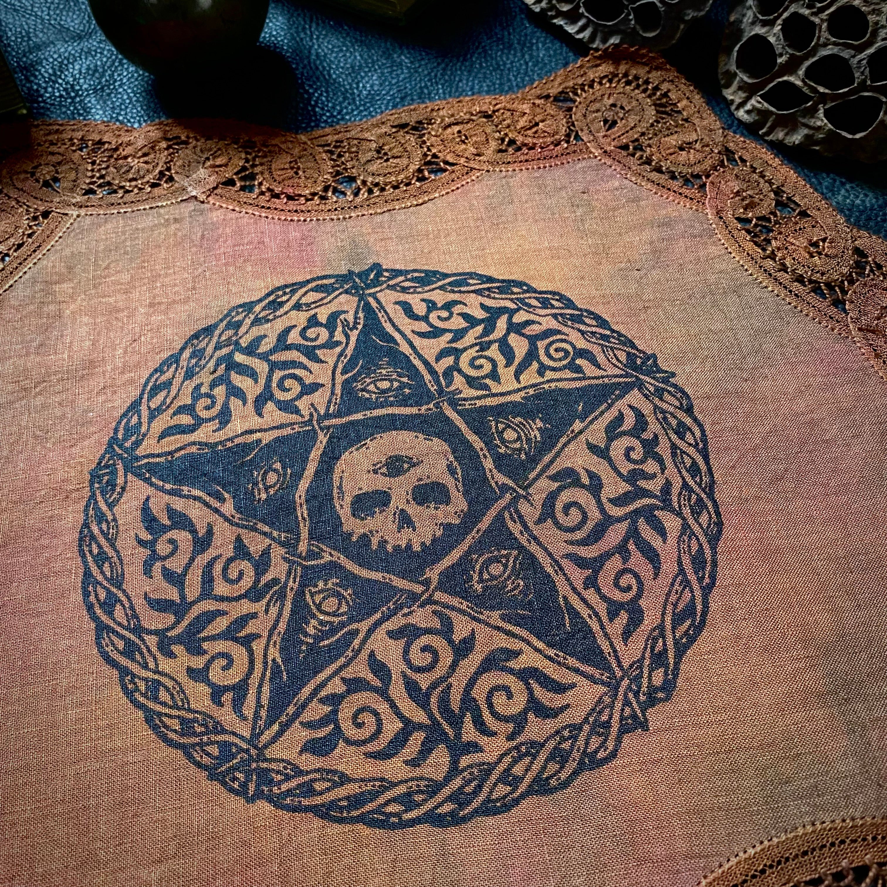 The Woven Pentagram altar cloth in Autumn Leaves, one-of-a-kind