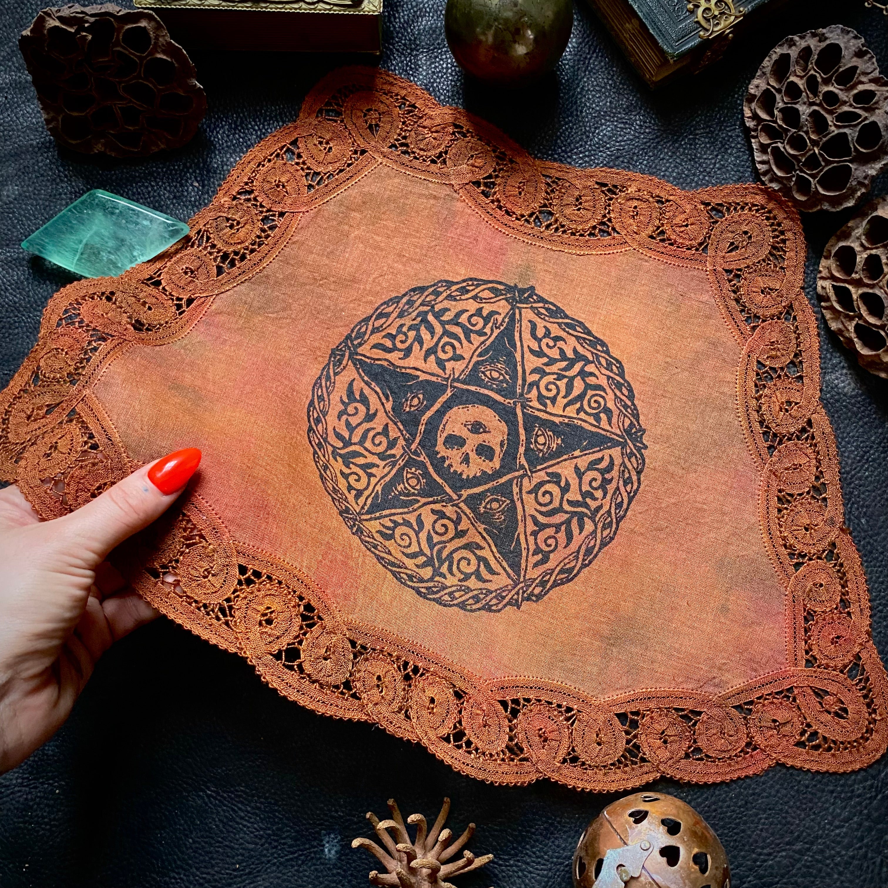 The Woven Pentagram altar cloth in Autumn Leaves, one-of-a-kind