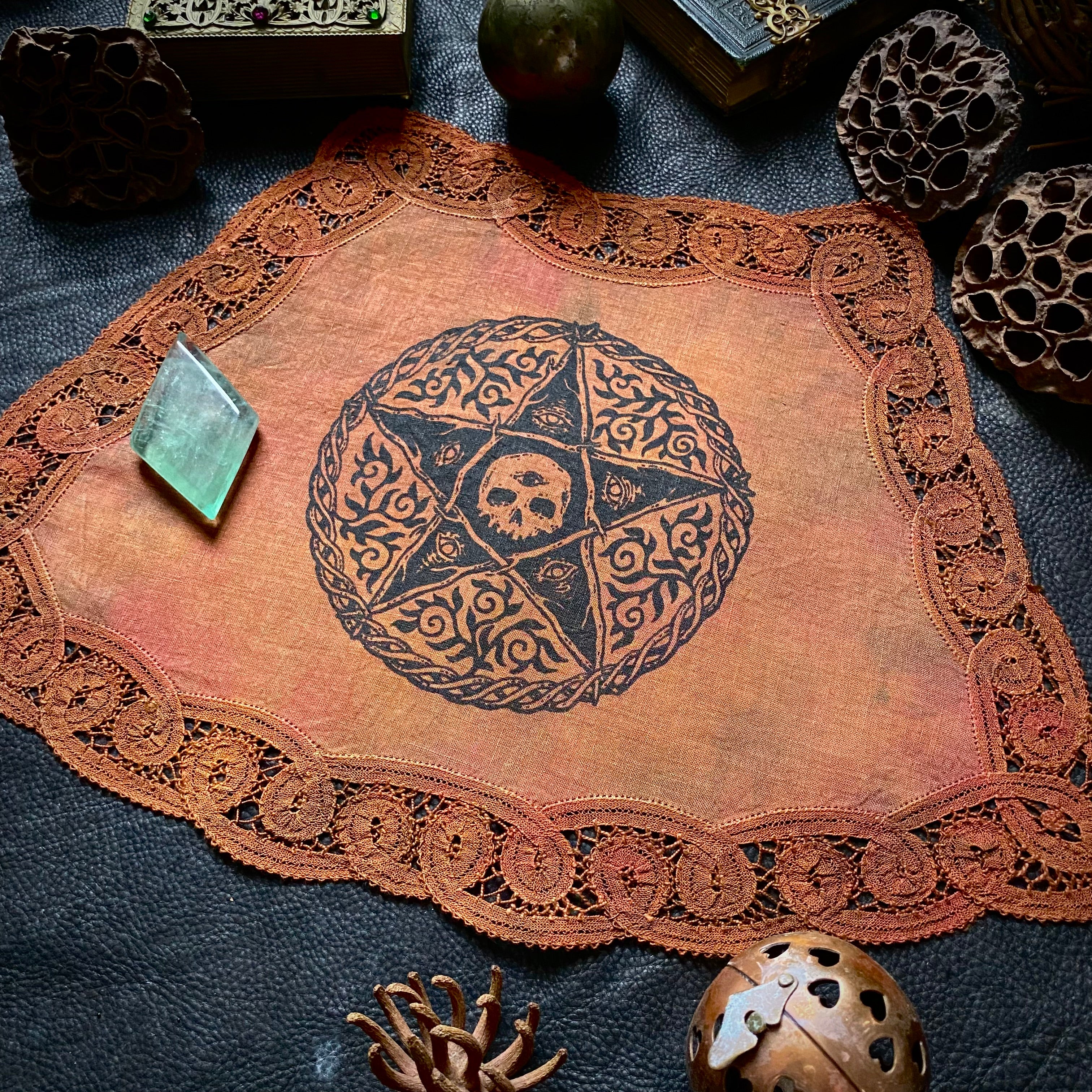 The Woven Pentagram altar cloth in Autumn Leaves, one-of-a-kind