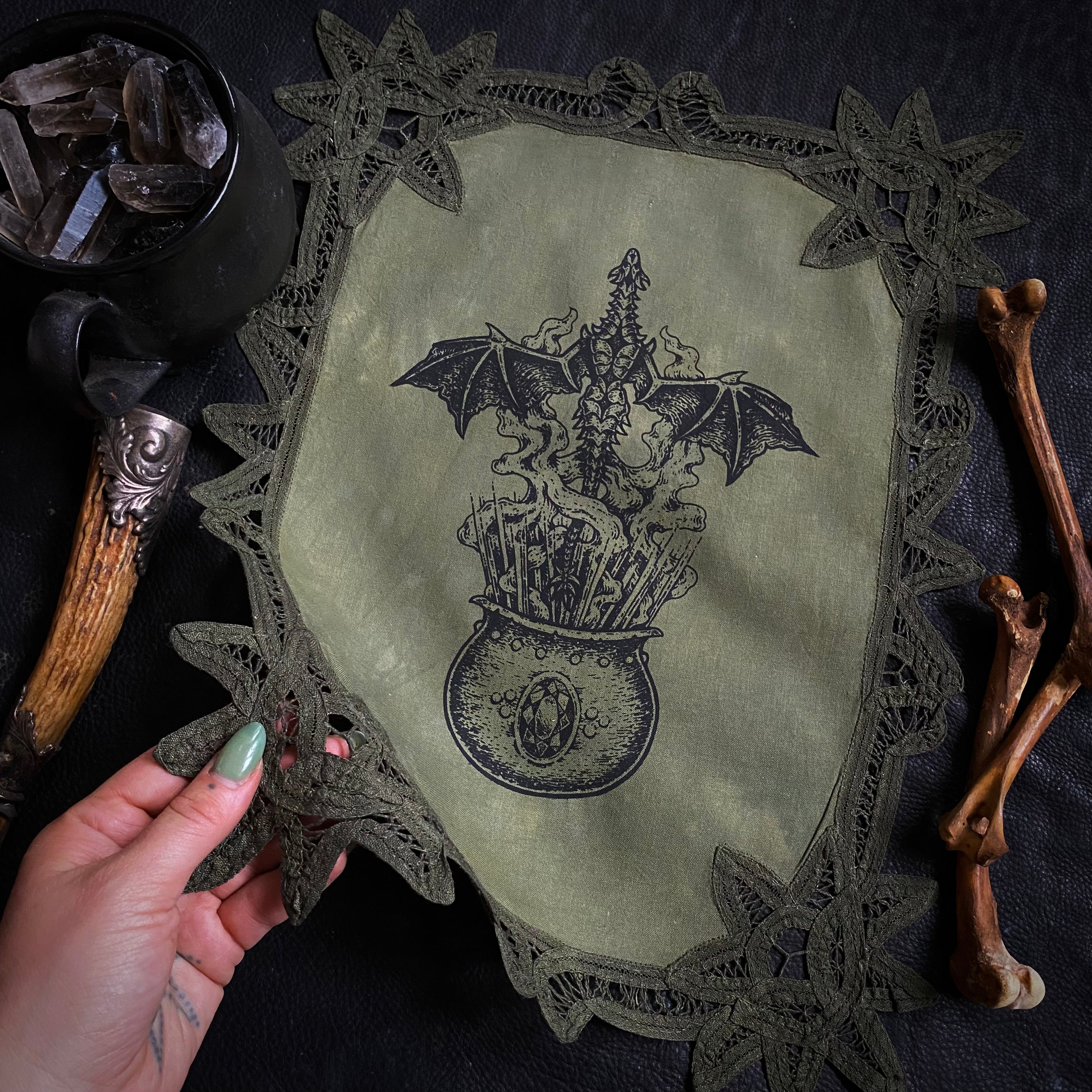 Cauldron Born altar cloth in Frog's Breath, limited edition