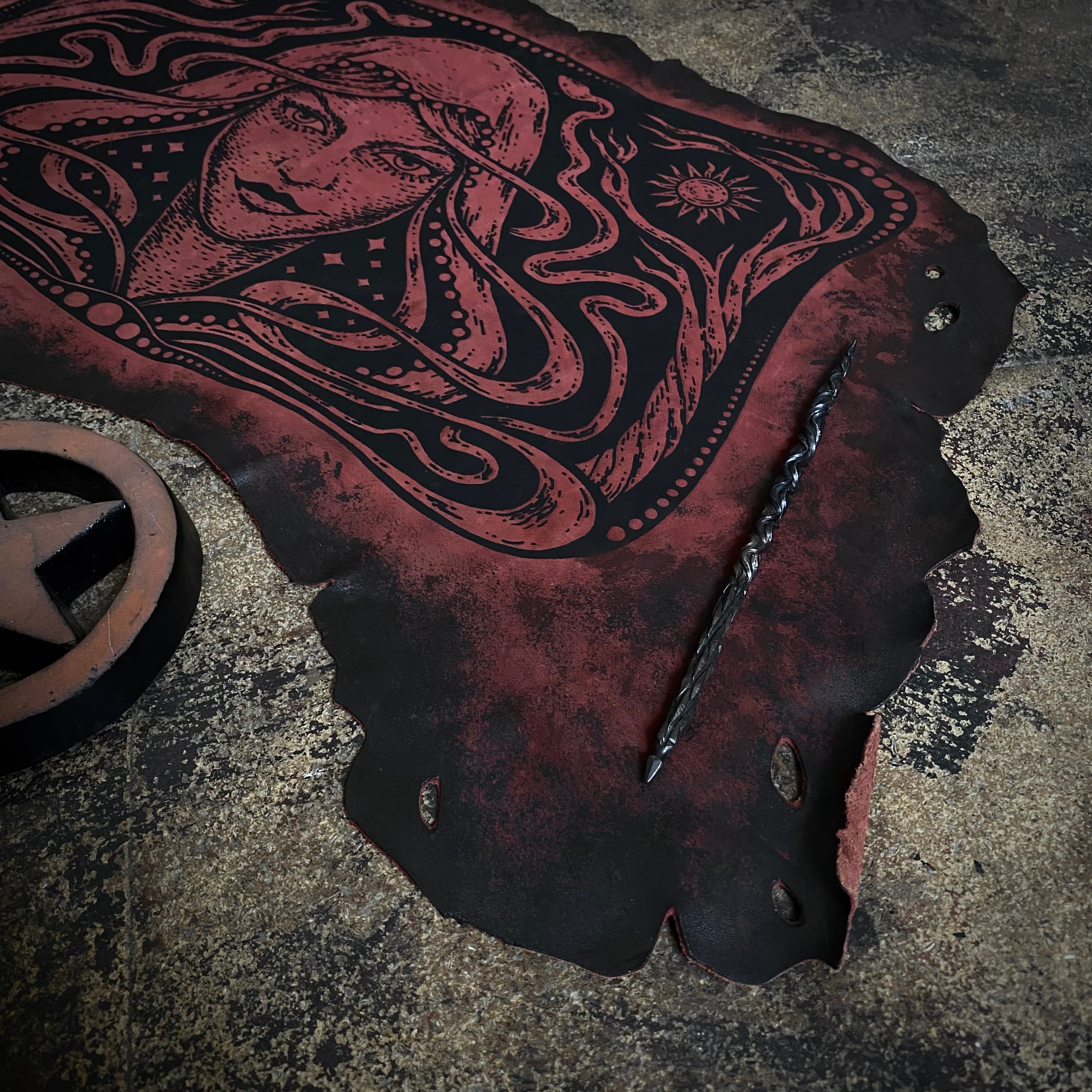 Starspell leather altar cloth in Garnet, one-of-a-kind