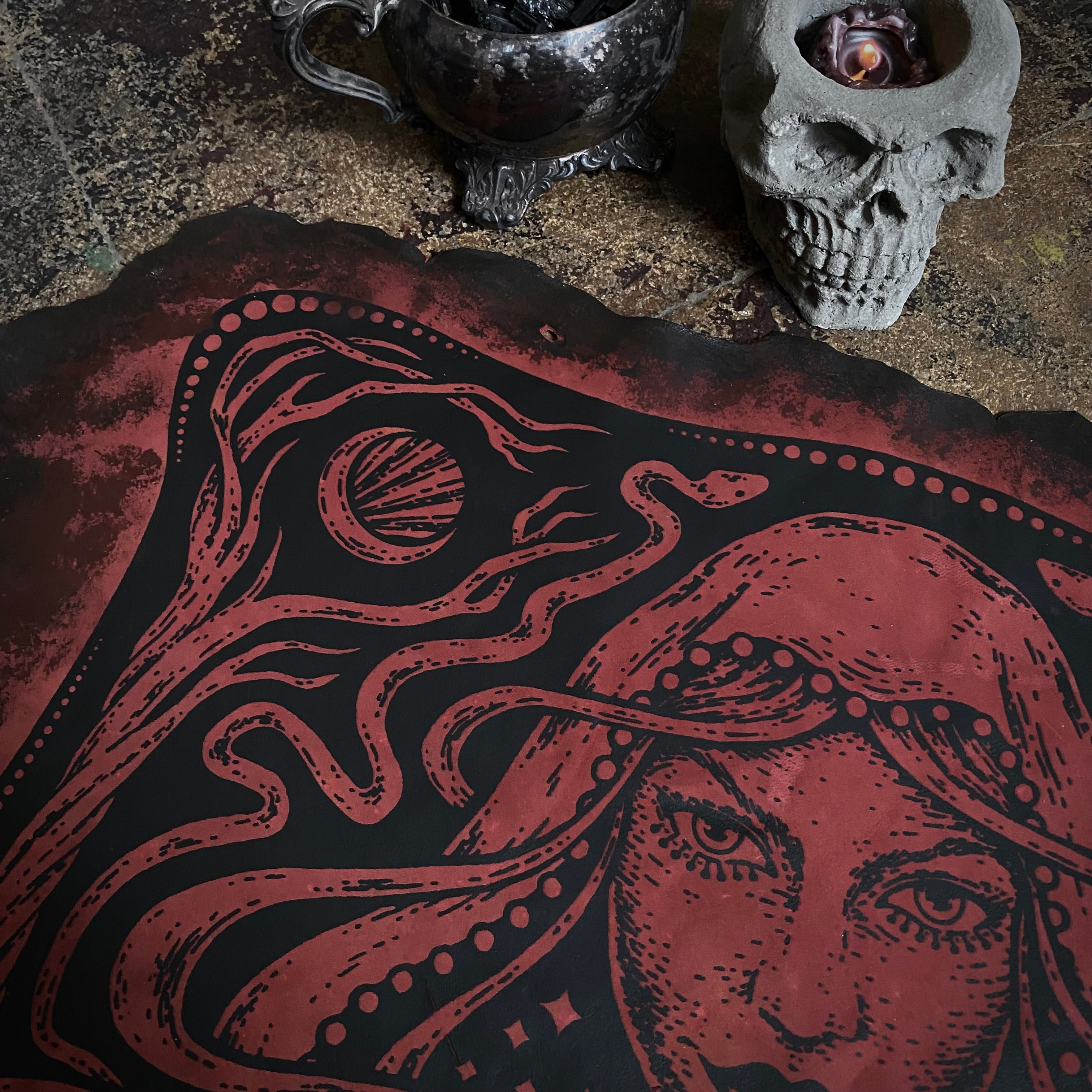 Starspell leather altar cloth in Garnet, one-of-a-kind