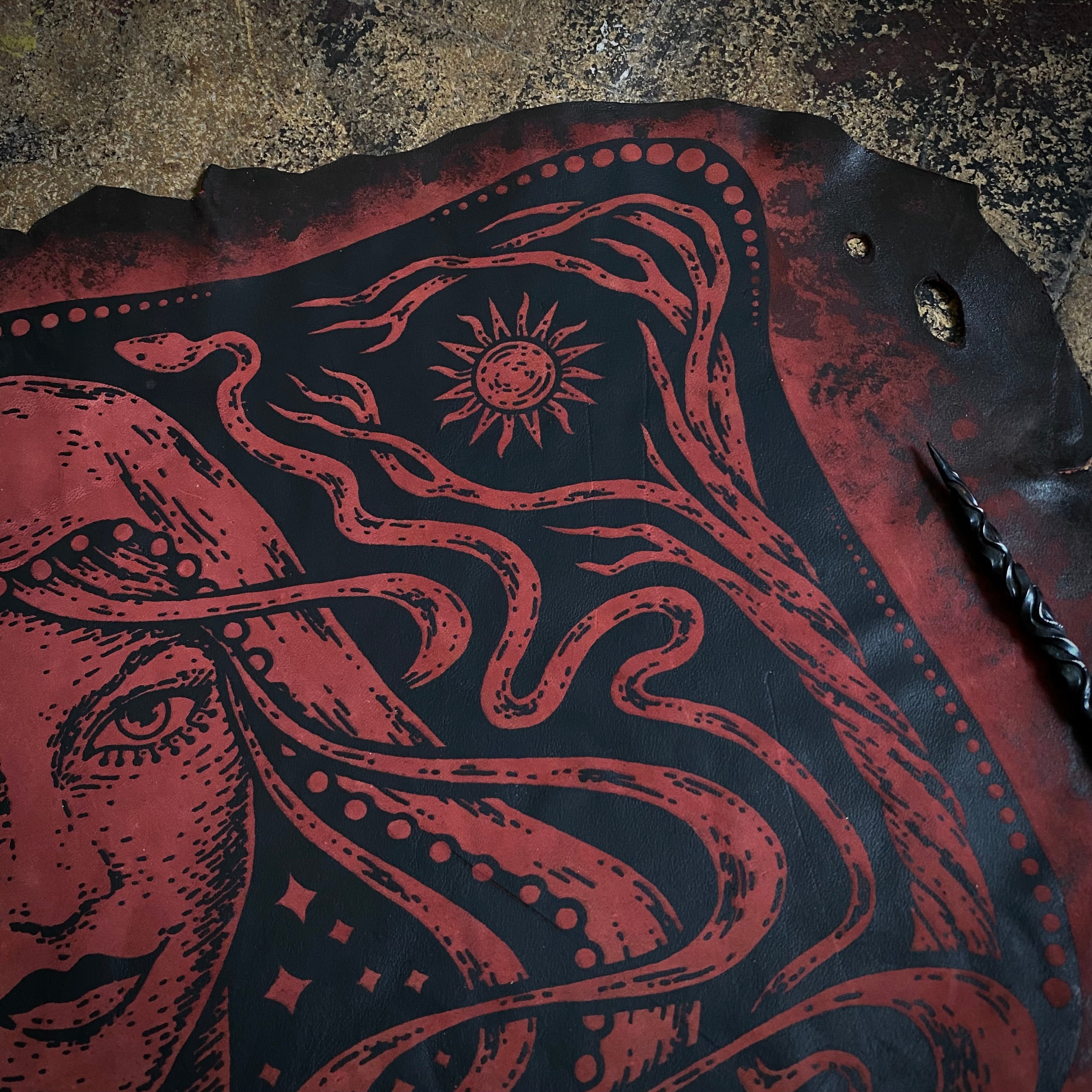 Starspell leather altar cloth #1 in Garnet, one-of-a-kind